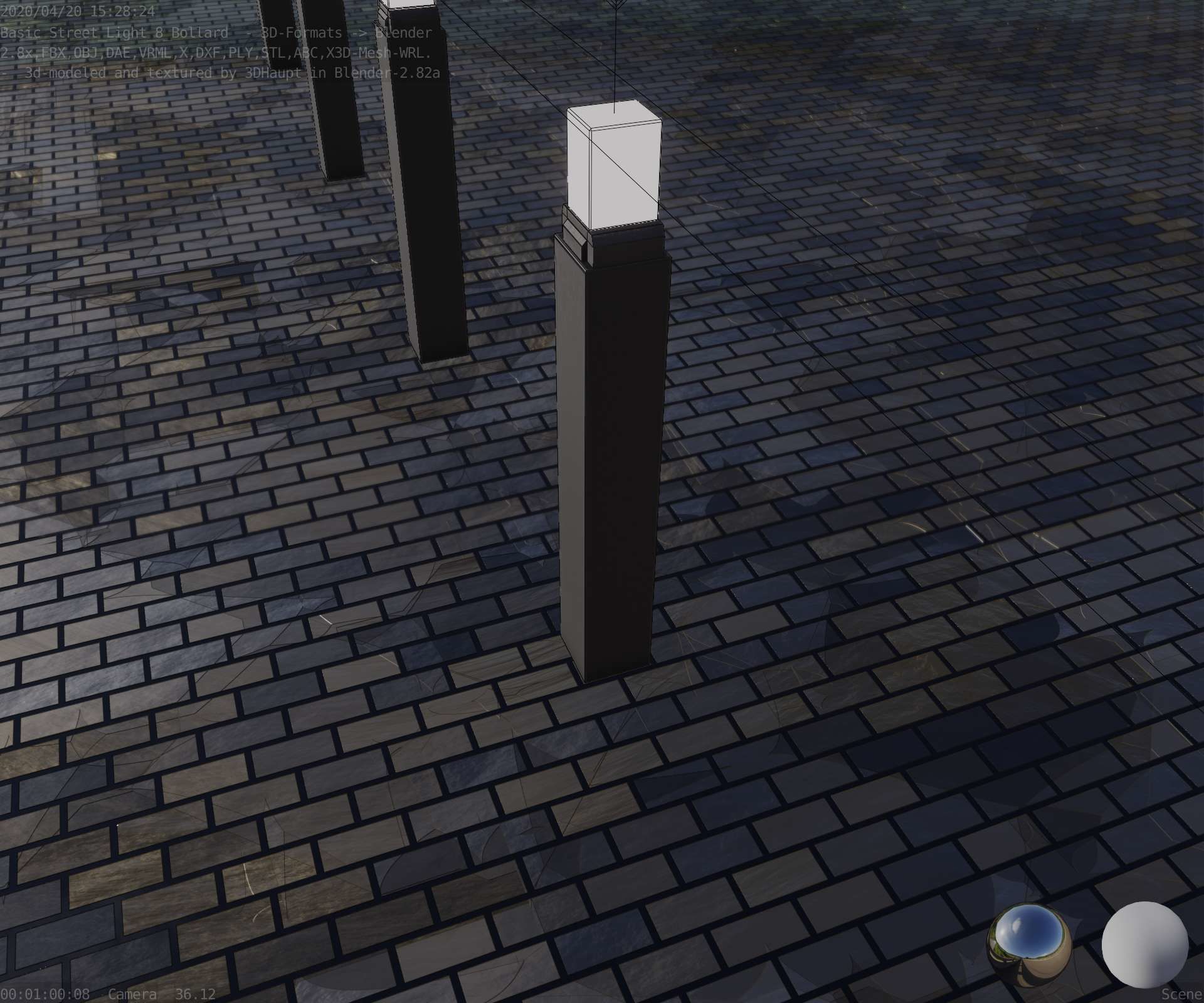 Street Light 8 Bollard 900mm Basic Version 6 Low-poly 3D model_48
