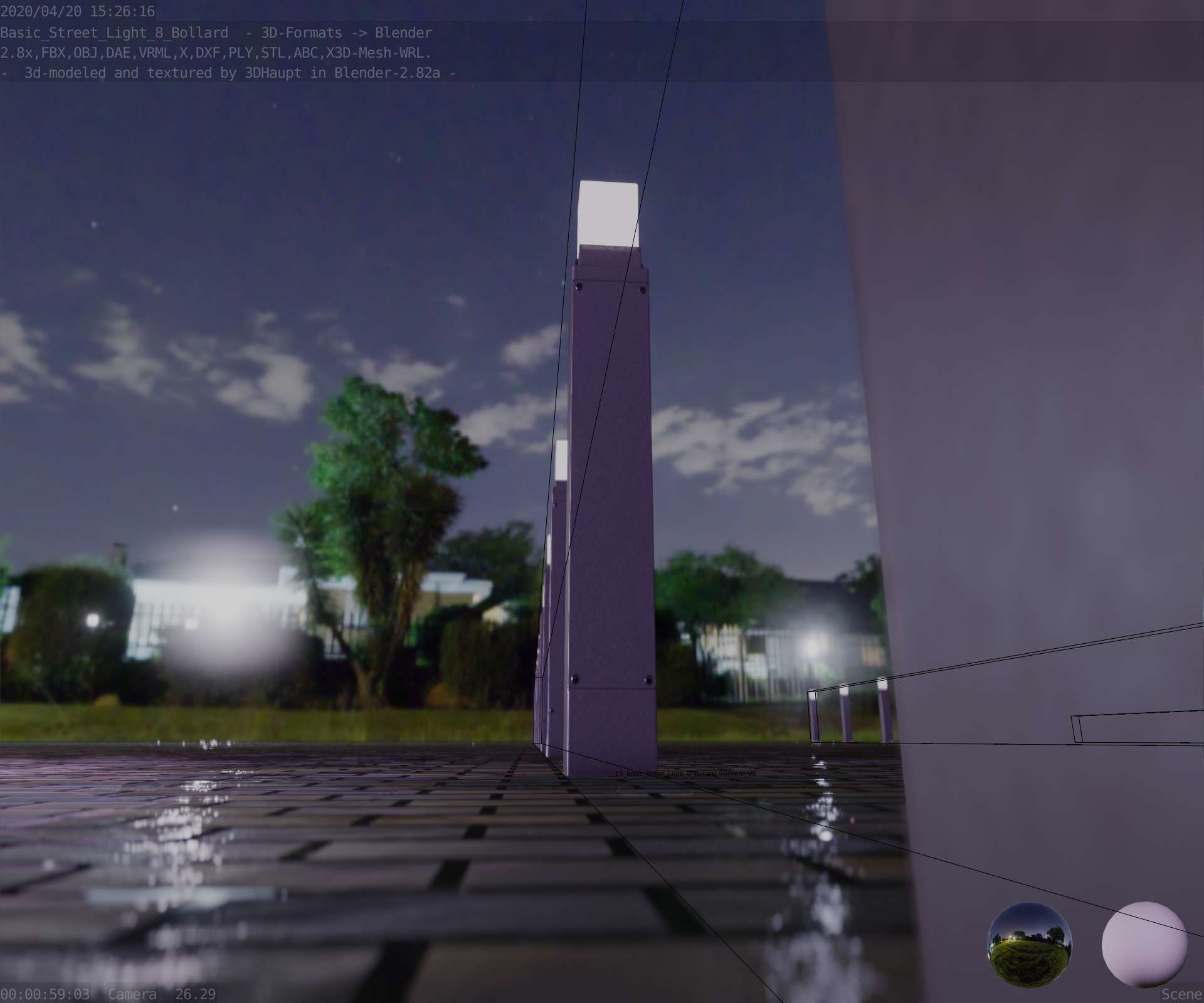 Street Light 8 Bollard 900mm Basic Version 6 Low-poly 3D model_26