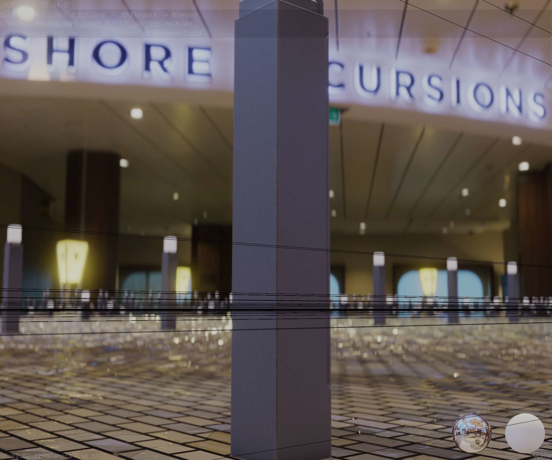 Street Light 8 Bollard 900mm Basic Version 6 Low-poly 3D model_108