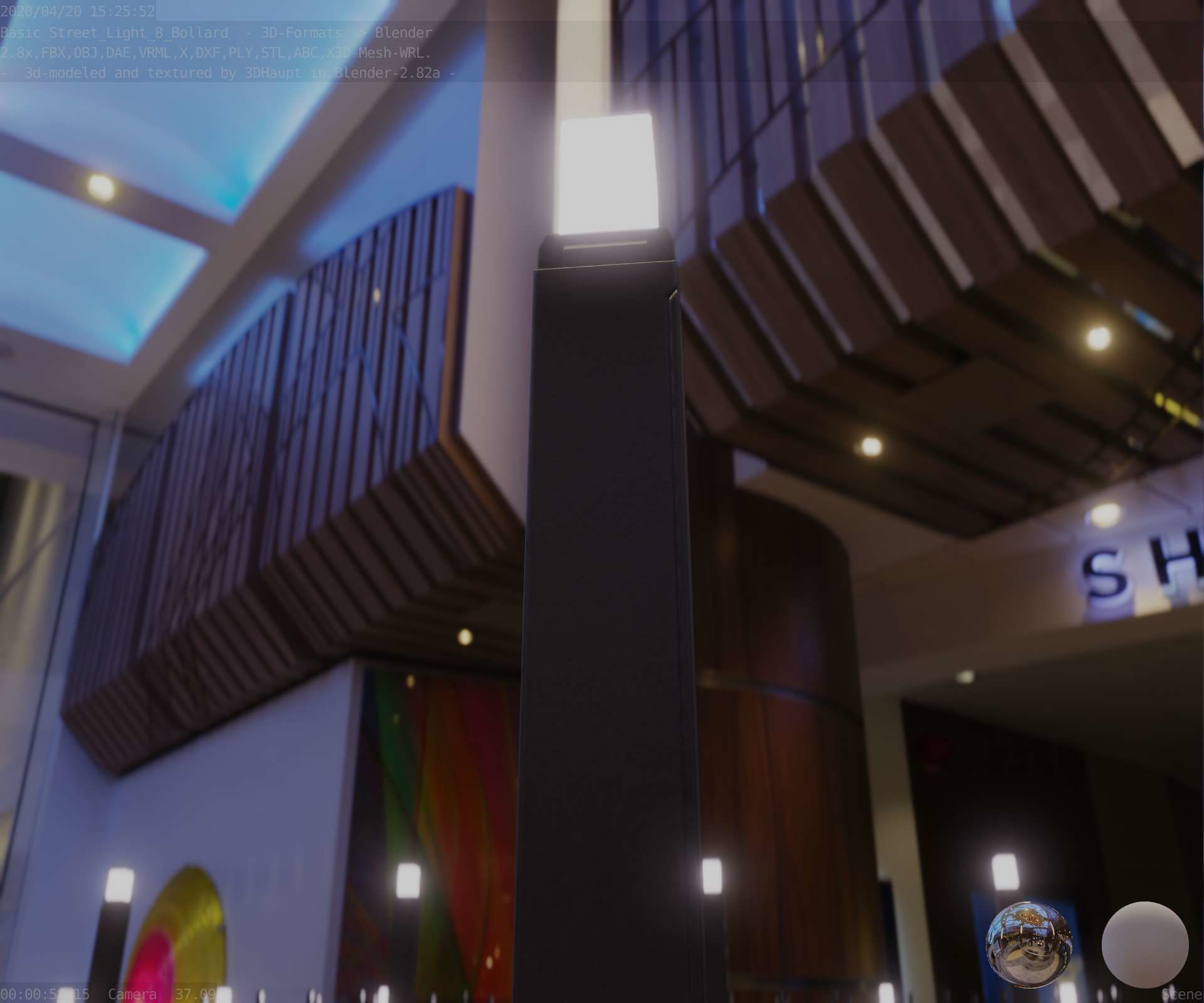 Street Light 8 Bollard 900mm Basic Version 6 Low-poly 3D model_14