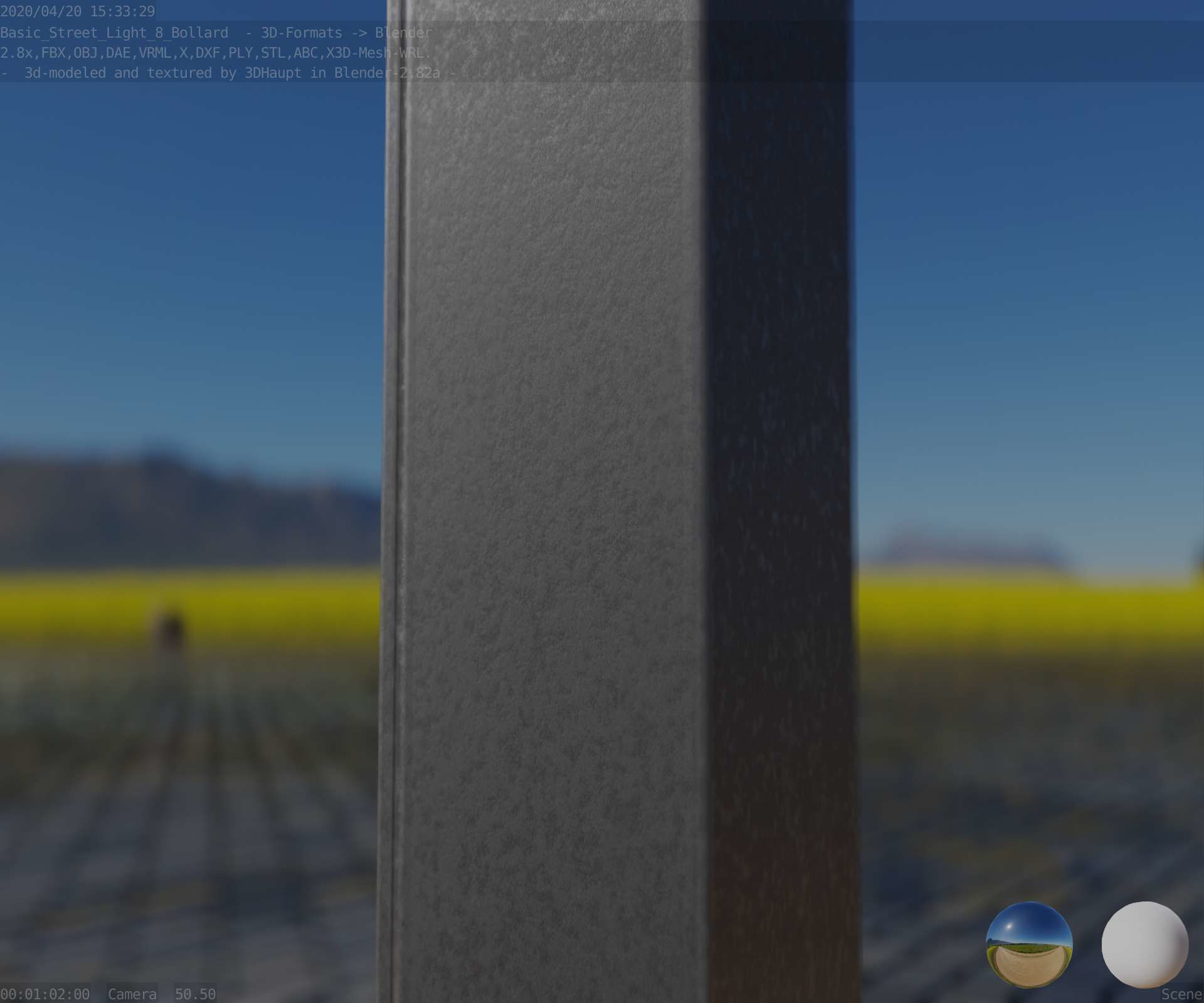 Street Light 8 Bollard 900mm Basic Version 6 Low-poly 3D model_90