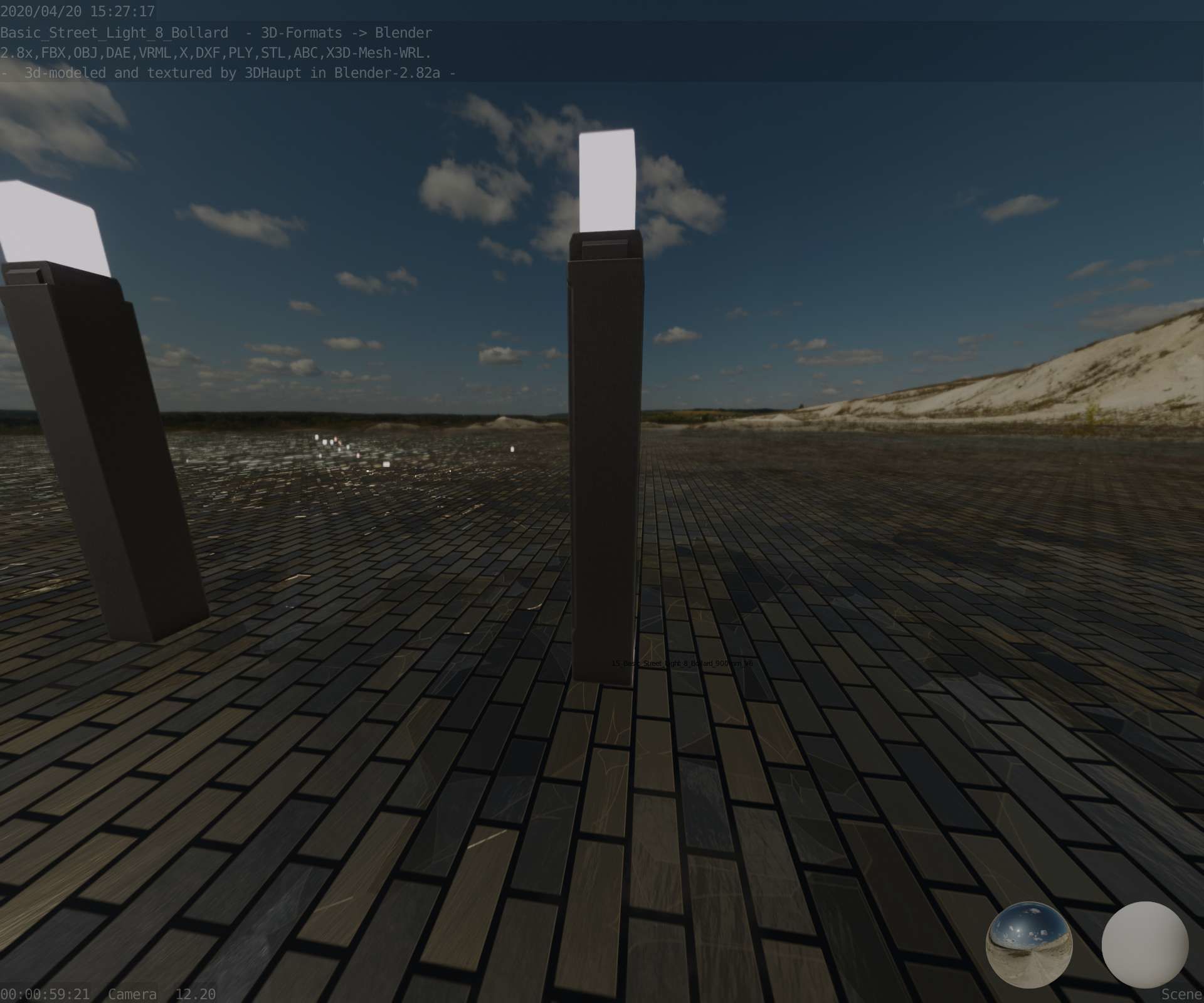 Street Light 8 Bollard 900mm Basic Version 6 Low-poly 3D model_44