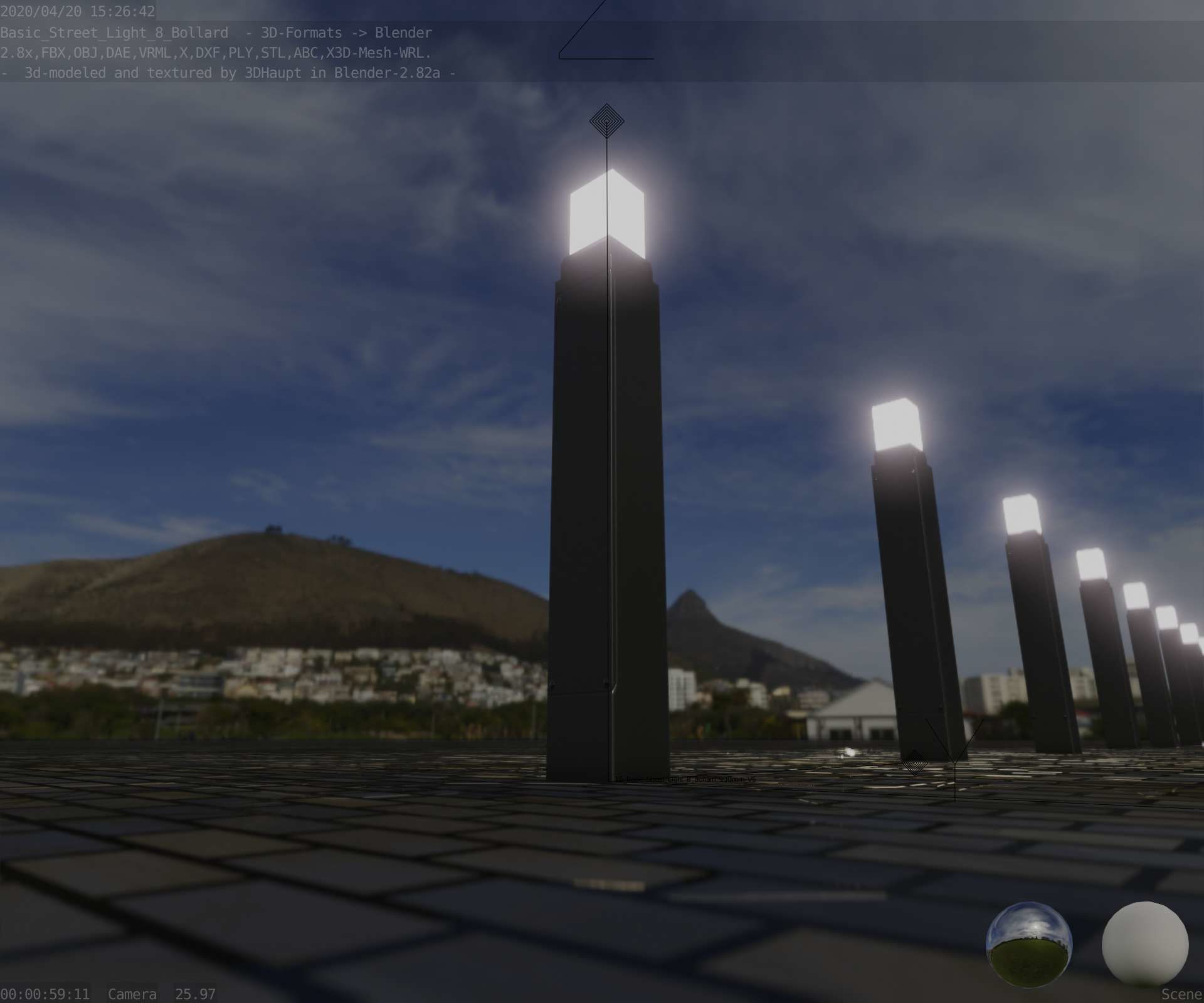 Street Light 8 Bollard 900mm Basic Version 6 Low-poly 3D model_34
