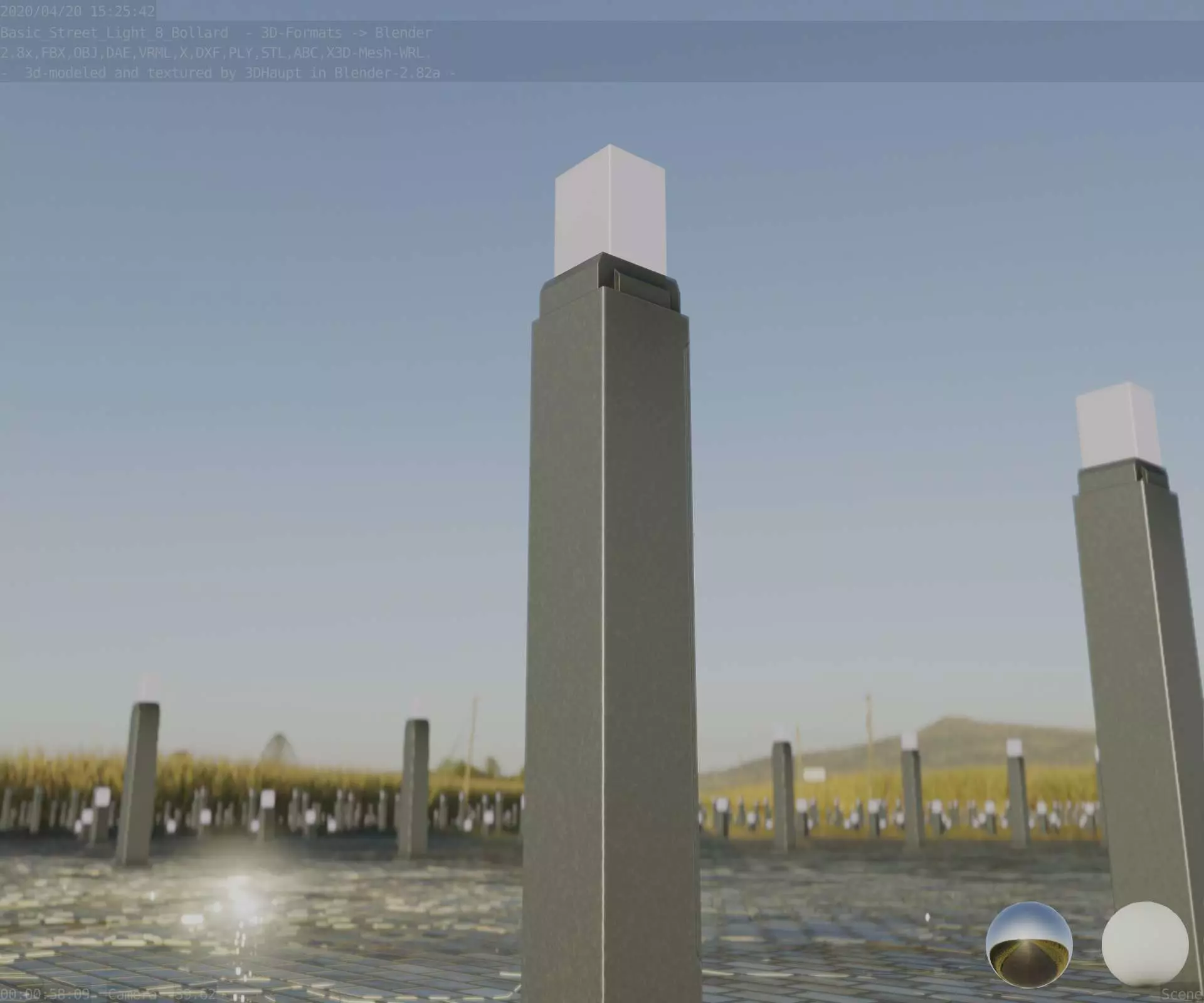 Street Light 8 Bollard 900mm Basic Version 6 Low-poly 3D model_0