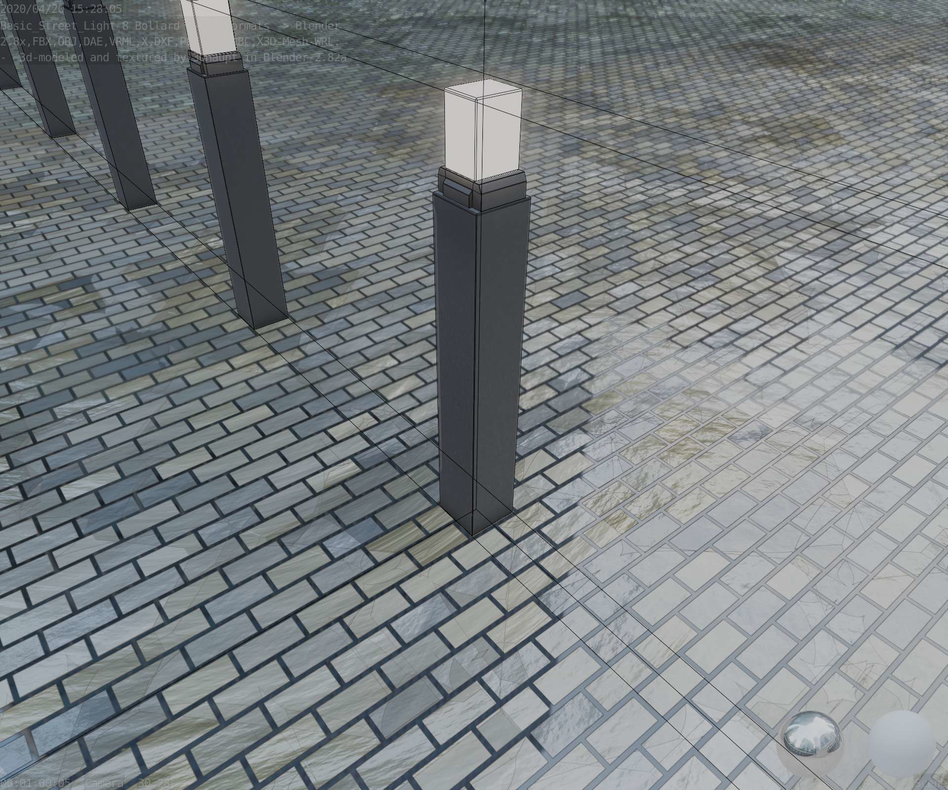 Street Light 8 Bollard 900mm Basic Version 6 Low-poly 3D model_7