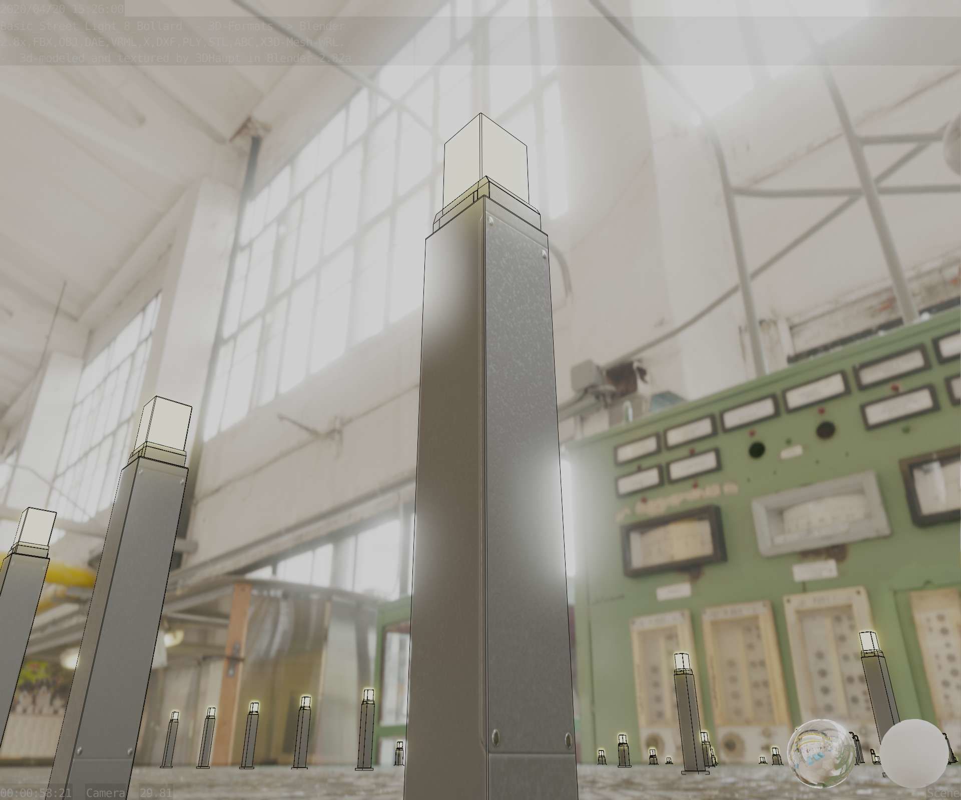 Street Light 8 Bollard 900mm Basic Version 6 Low-poly 3D model_20