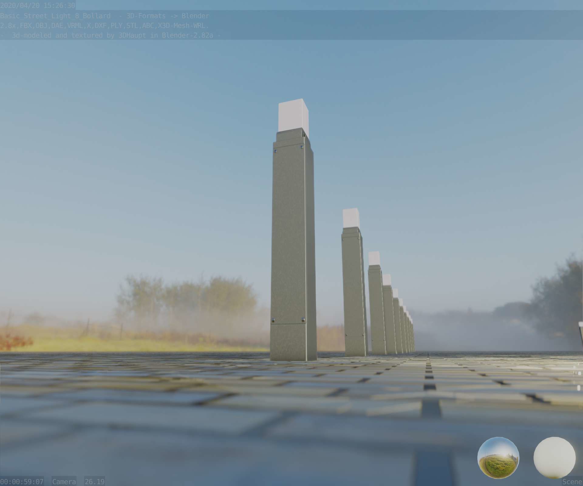 Street Light 8 Bollard 900mm Basic Version 6 Low-poly 3D model_30