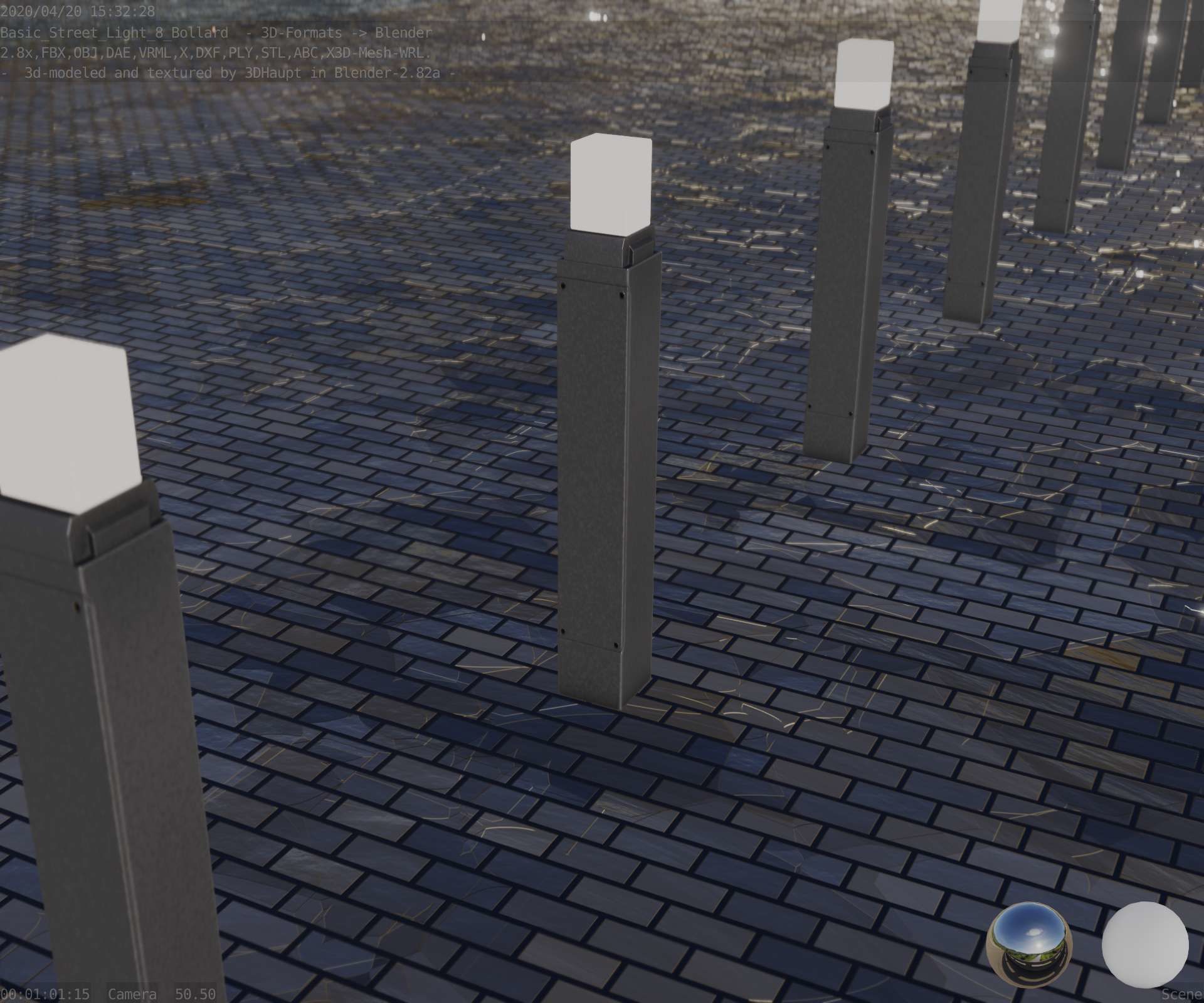 Street Light 8 Bollard 900mm Basic Version 6 Low-poly 3D model_79