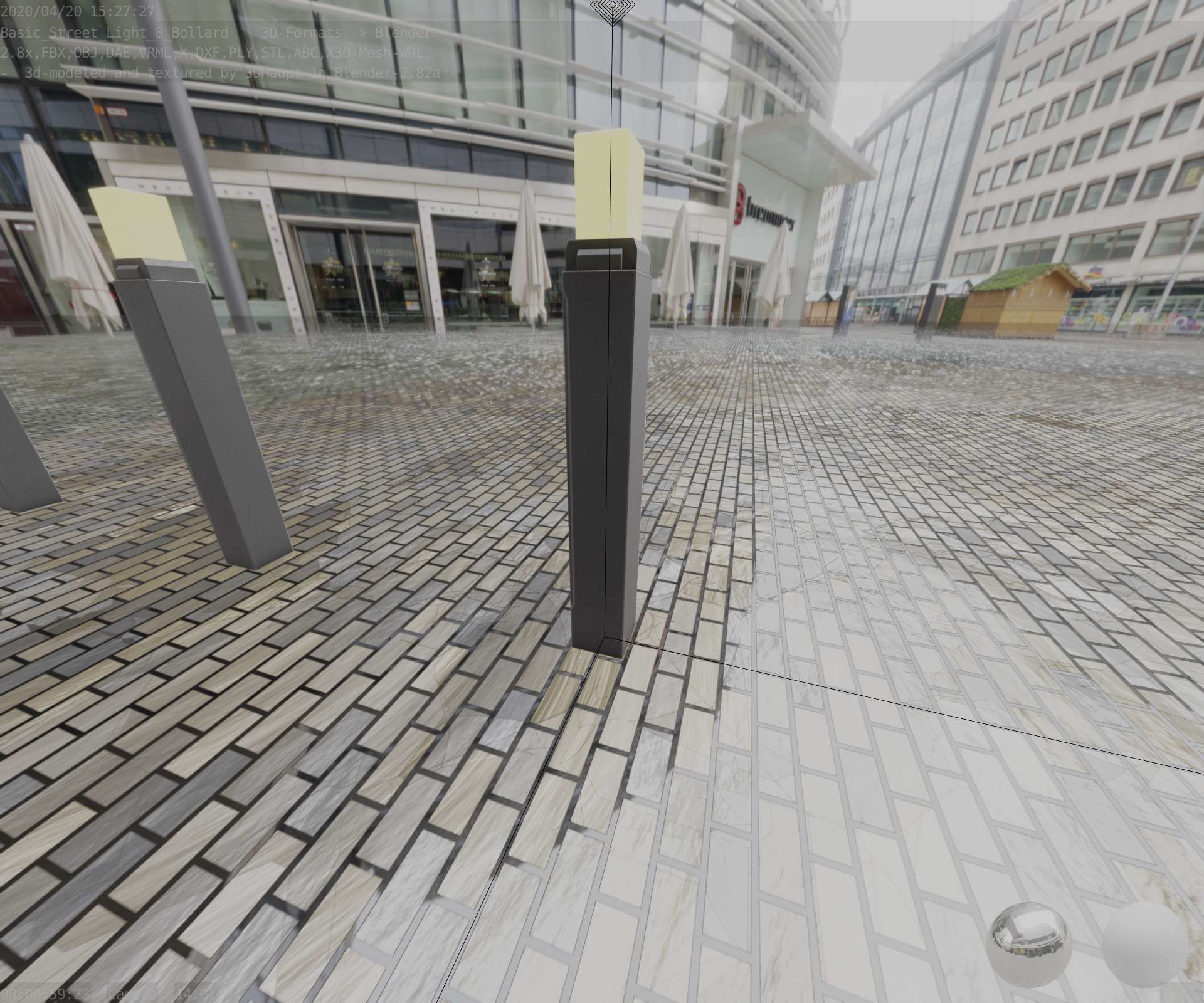 Street Light 8 Bollard 900mm Basic Version 6 Low-poly 3D model_1