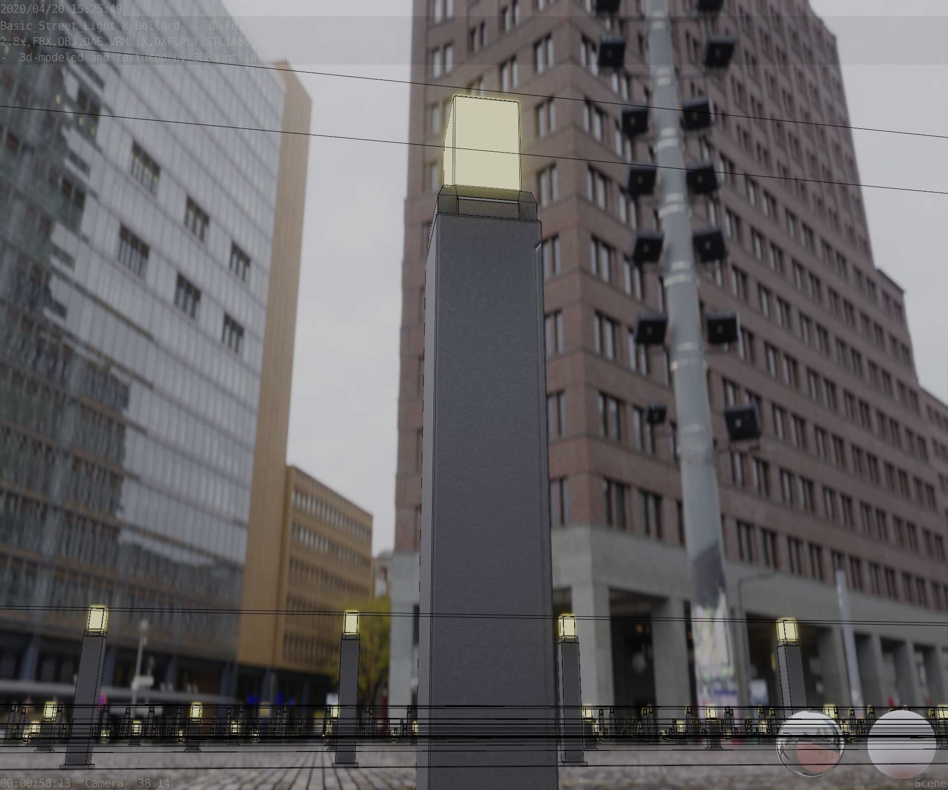 Street Light 8 Bollard 900mm Basic Version 6 Low-poly 3D model_11