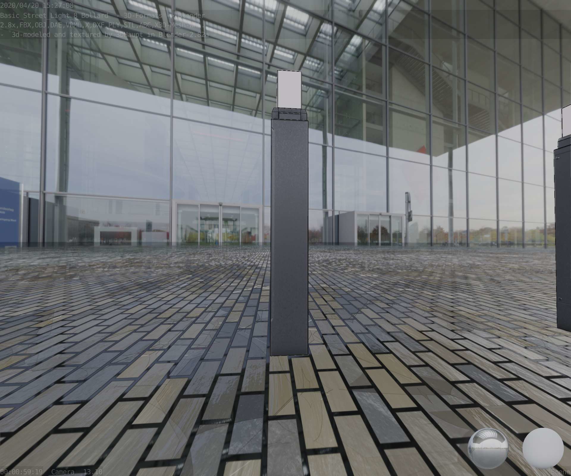 Street Light 8 Bollard 900mm Basic Version 6 Low-poly 3D model_42