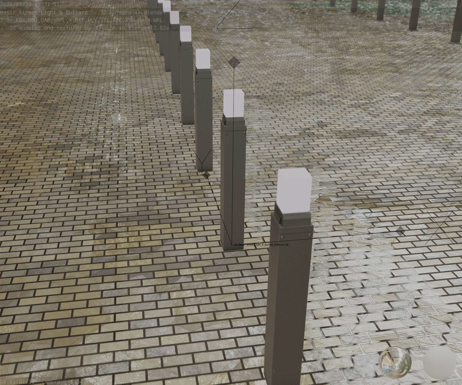 Street Light 8 Bollard 900mm Basic Version 6 Low-poly 3D model_75