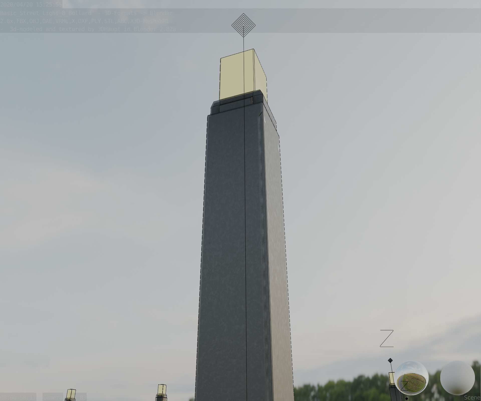 Street Light 8 Bollard 900mm Basic Version 6 Low-poly 3D model_16