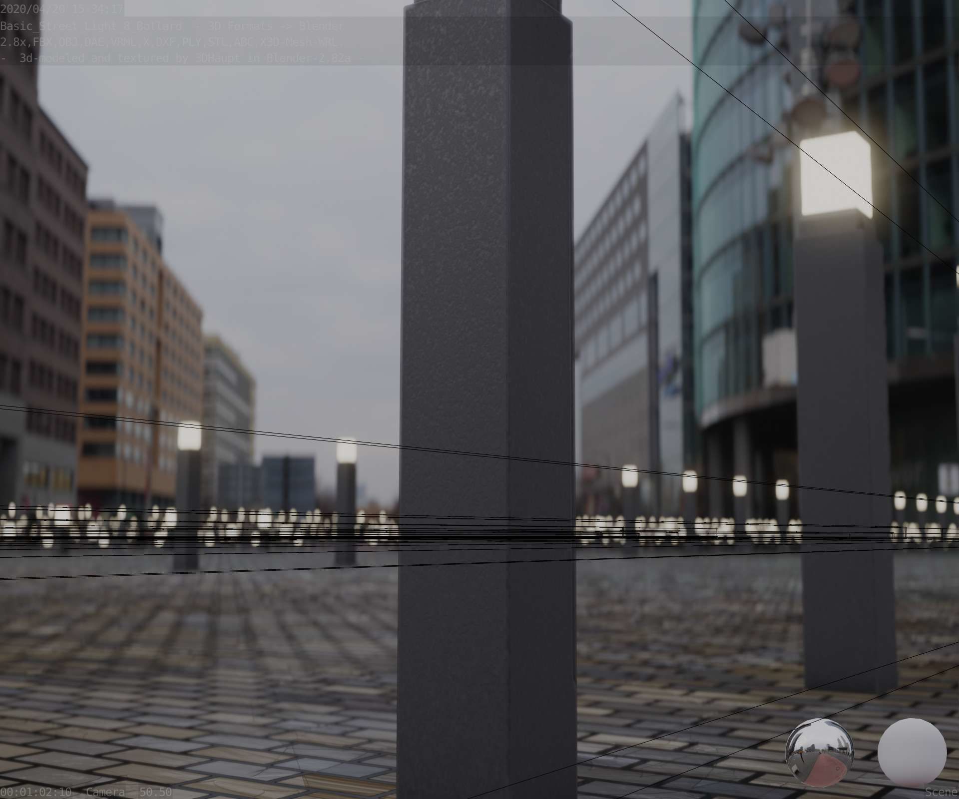 Street Light 8 Bollard 900mm Basic Version 6 Low-poly 3D model_105