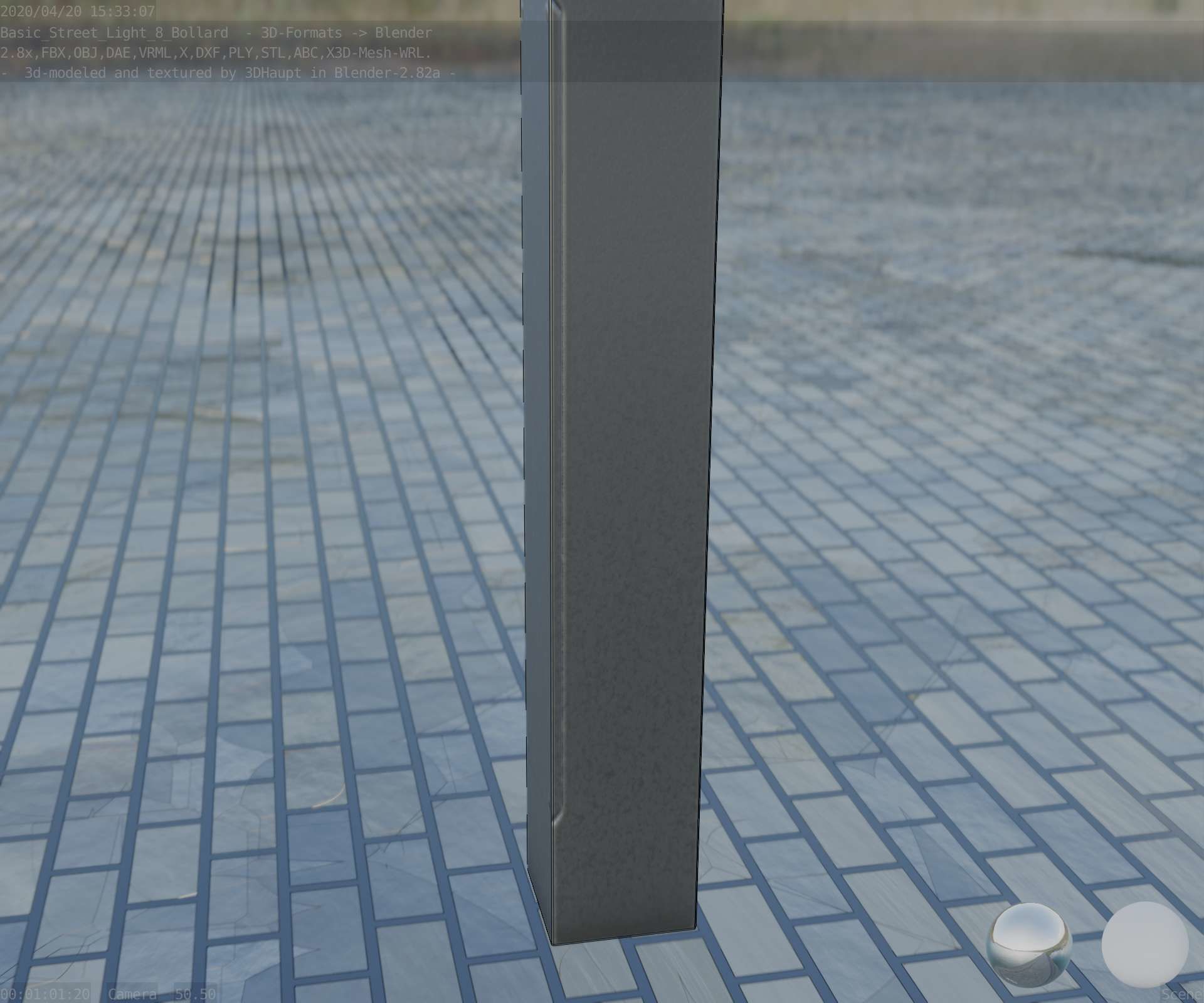 Street Light 8 Bollard 900mm Basic Version 6 Low-poly 3D model_85