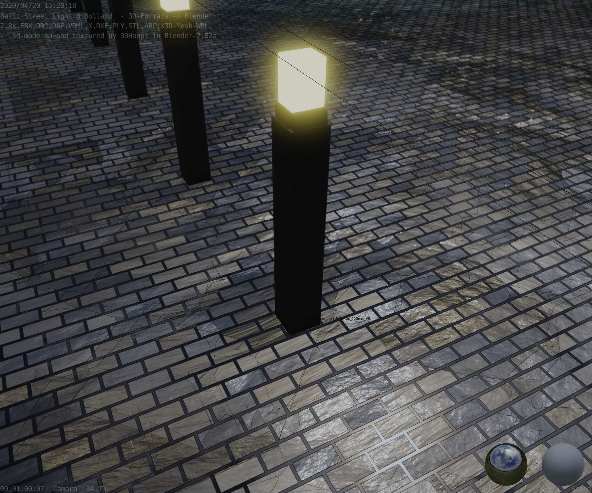 Street Light 8 Bollard 900mm Basic Version 6 Low-poly 3D model_47