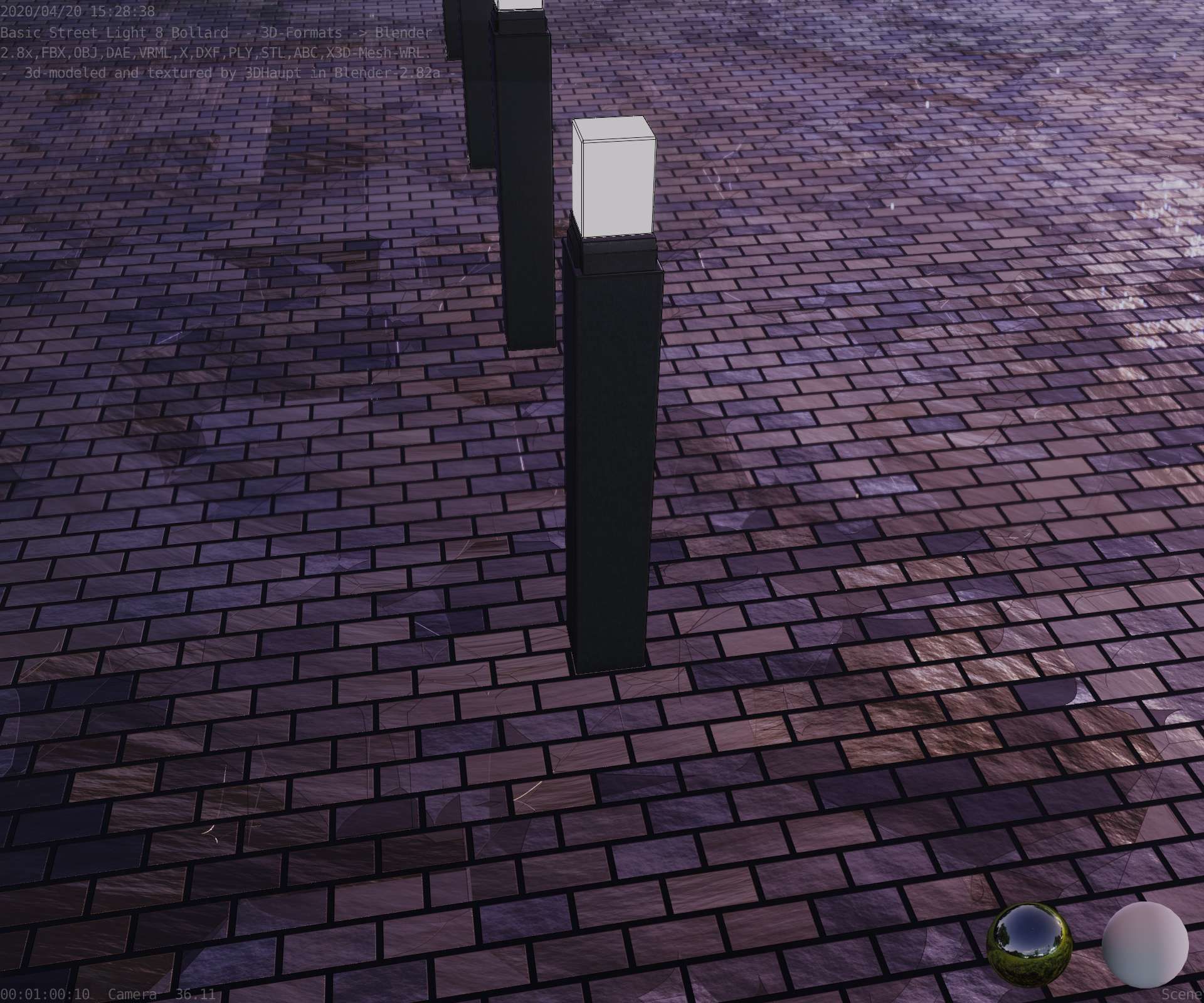 Street Light 8 Bollard 900mm Basic Version 6 Low-poly 3D model_50