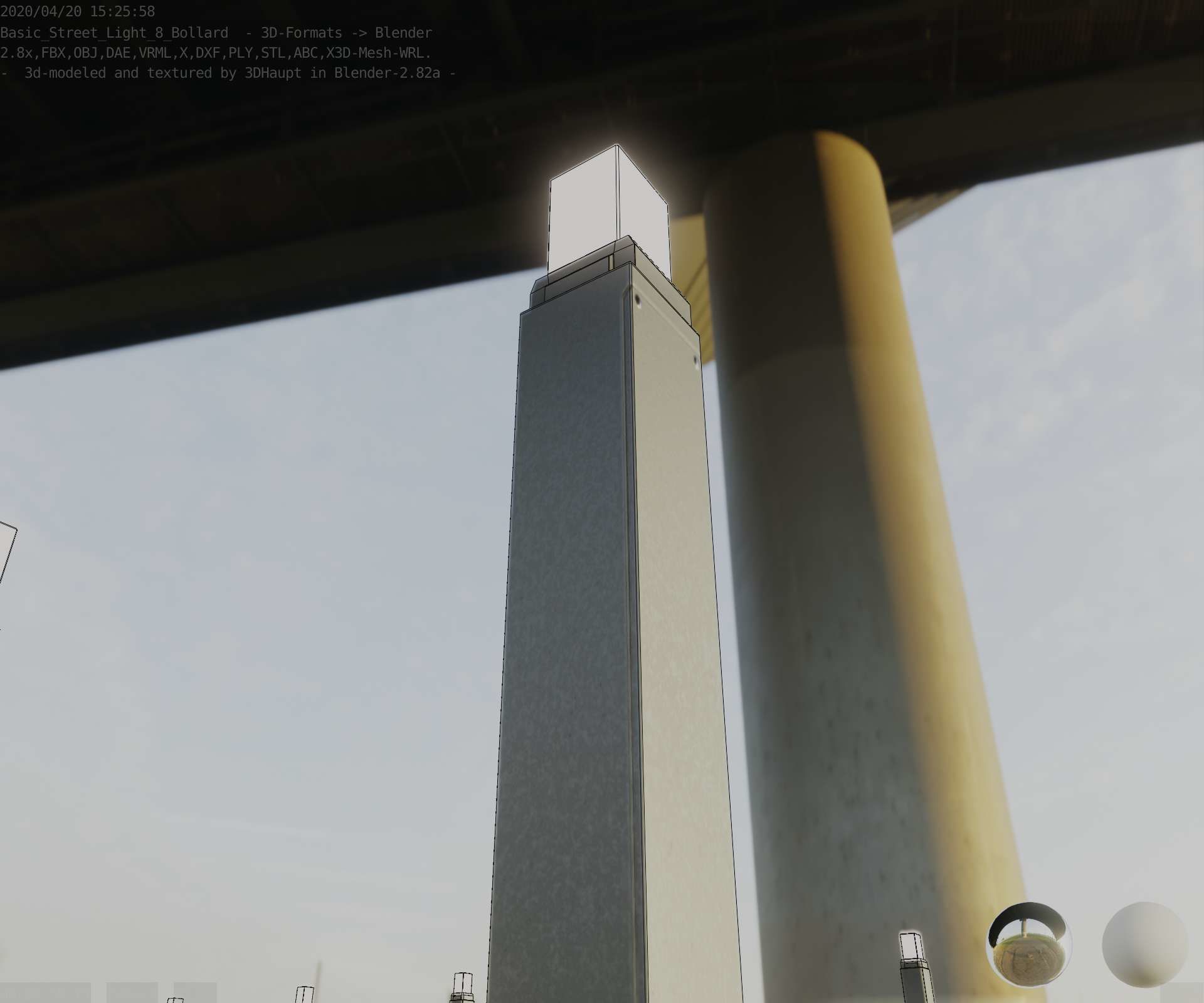 Street Light 8 Bollard 900mm Basic Version 6 Low-poly 3D model_18