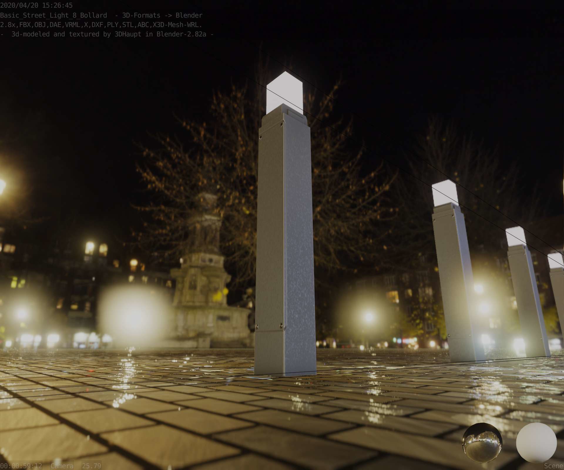 Street Light 8 Bollard 900mm Basic Version 6 Low-poly 3D model_35