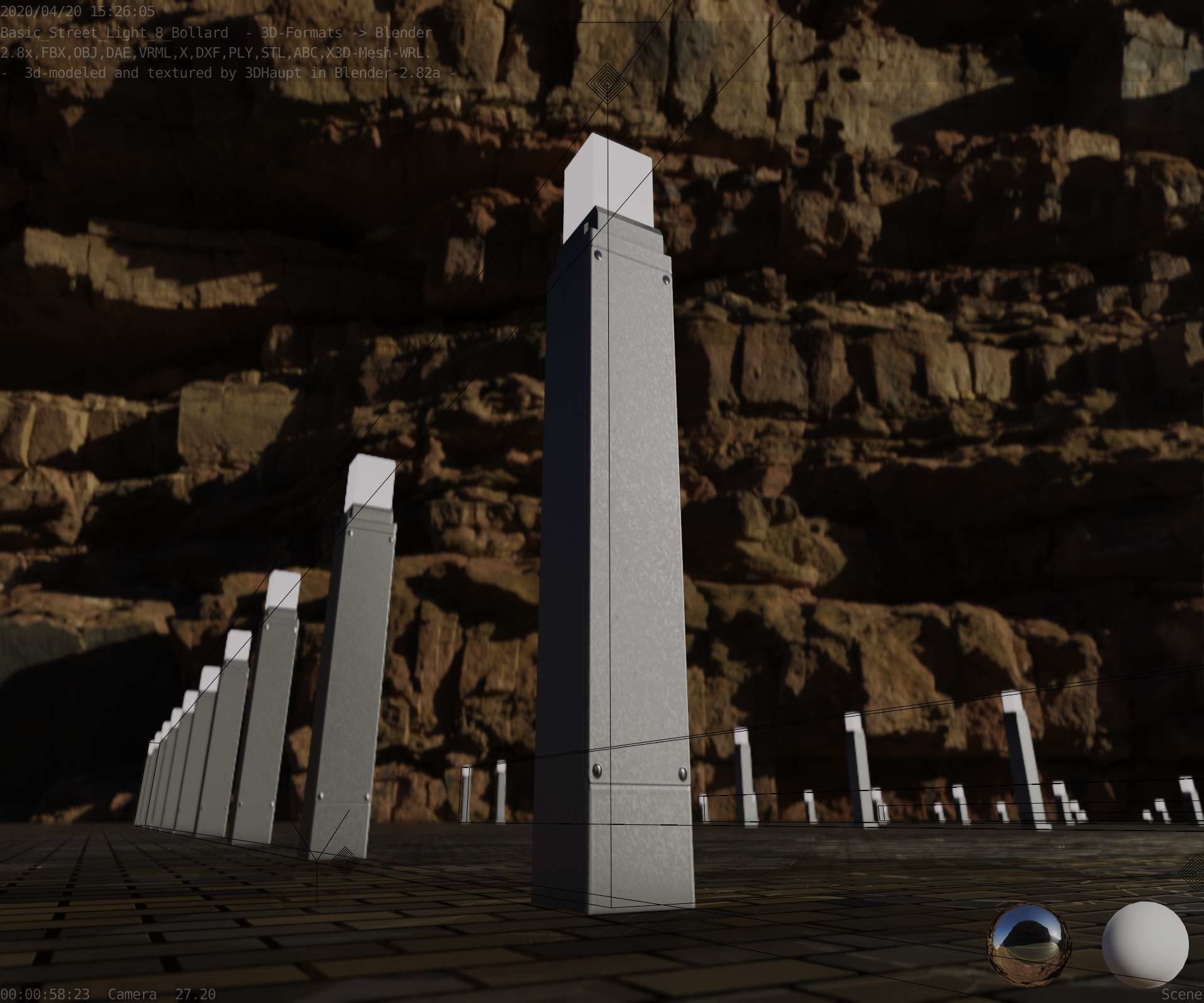 Street Light 8 Bollard 900mm Basic Version 6 Low-poly 3D model_22