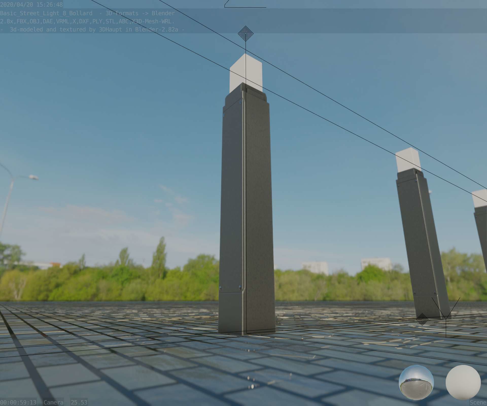 Street Light 8 Bollard 900mm Basic Version 6 Low-poly 3D model_36