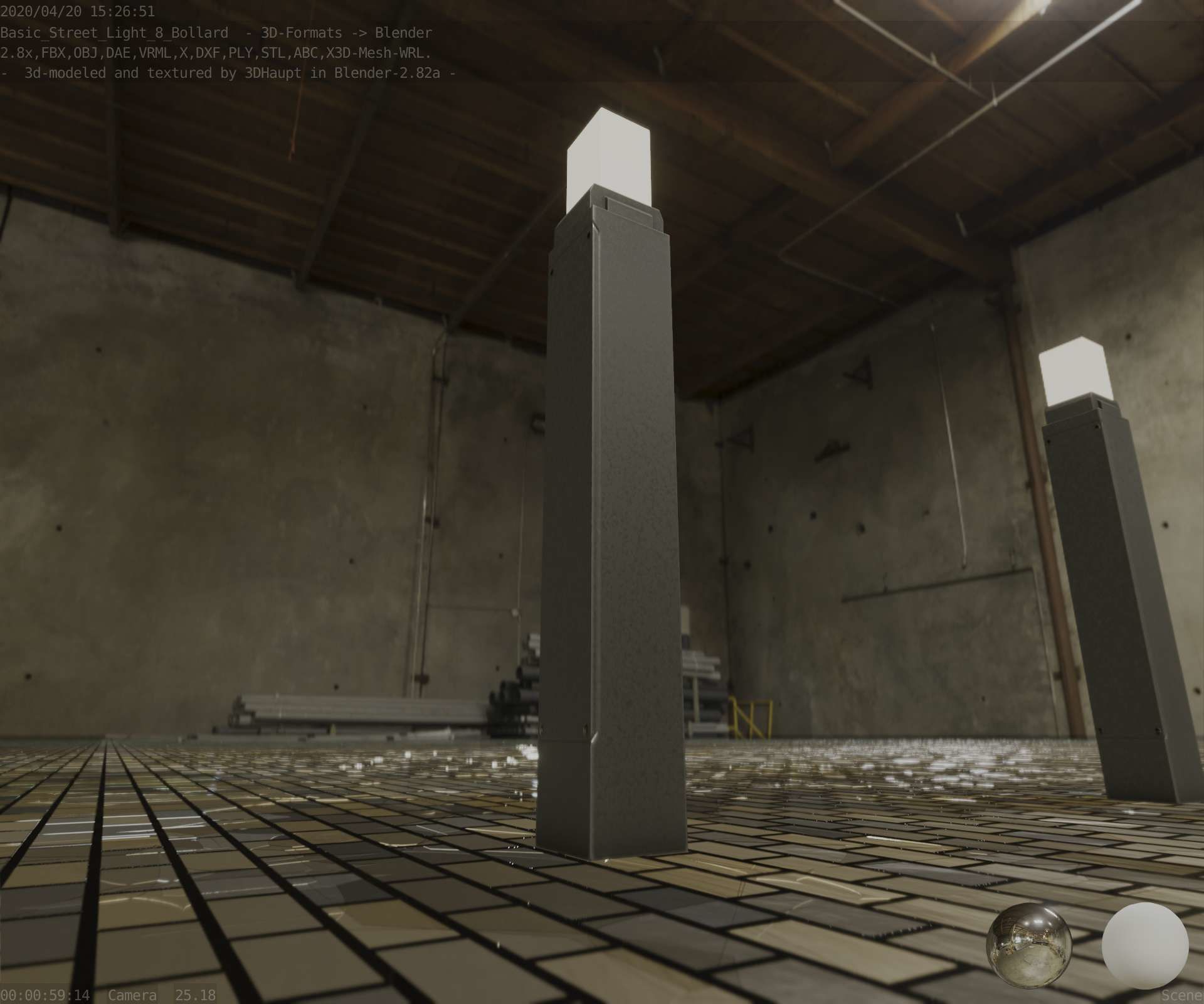 Street Light 8 Bollard 900mm Basic Version 6 Low-poly 3D model_37