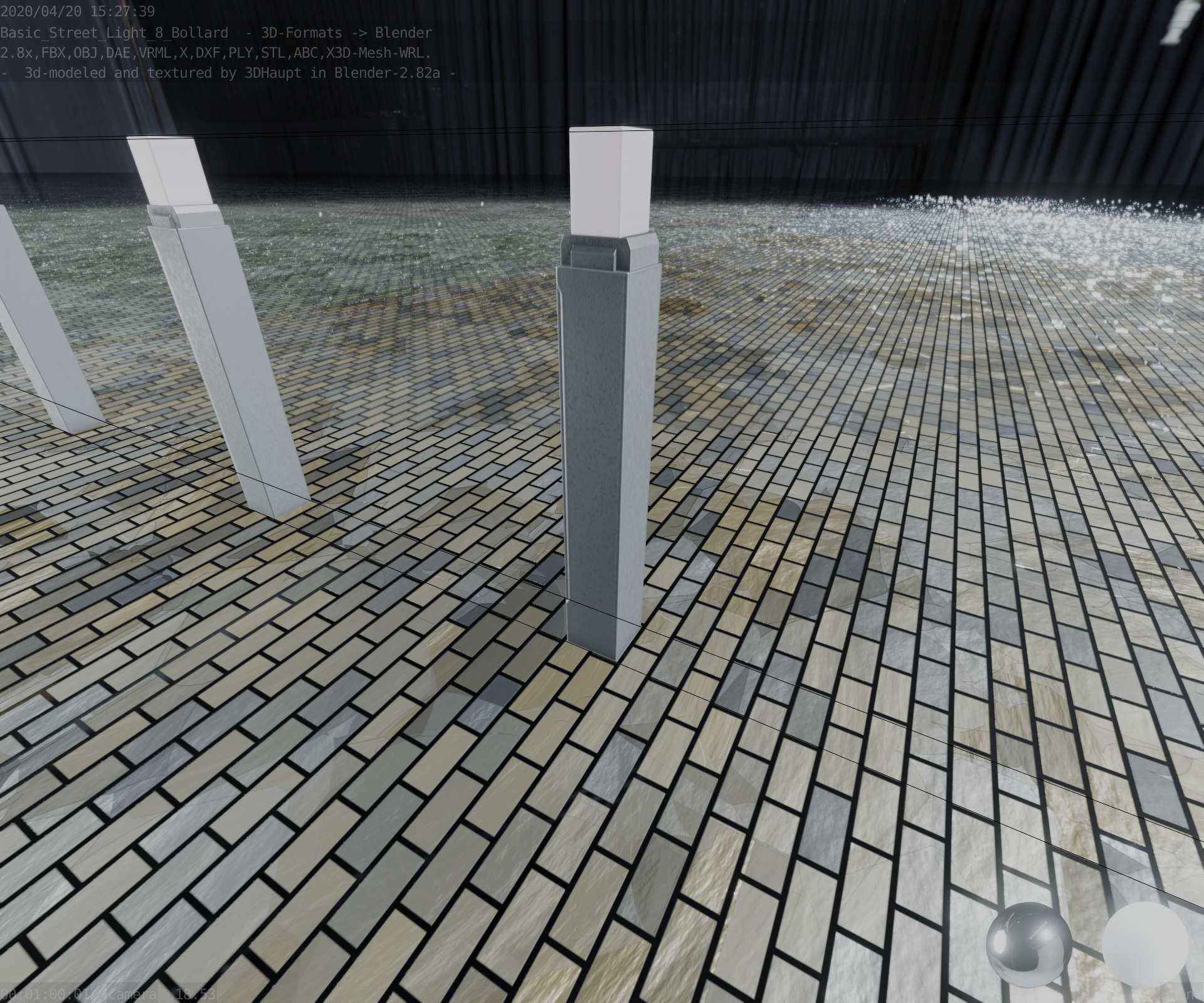 Street Light 8 Bollard 900mm Basic Version 6 Low-poly 3D model_3