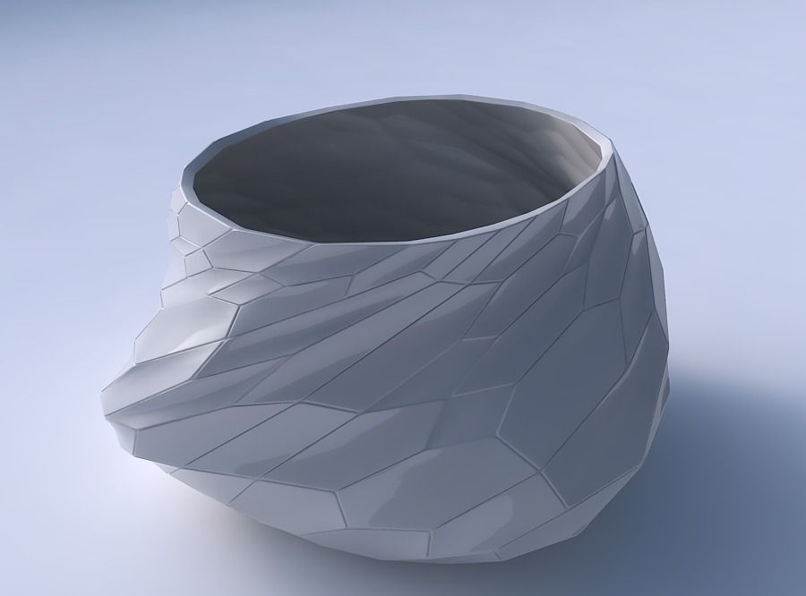 Bowl twisted elipse with fine organic cells 3D print model_3