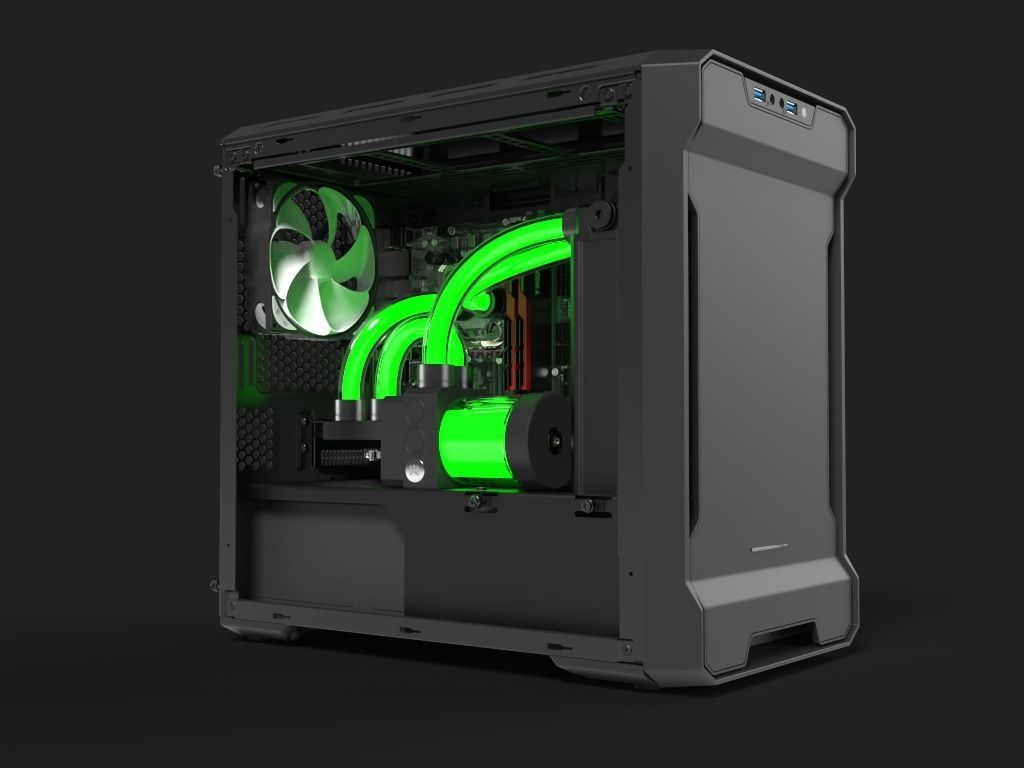 Water Cooled Gaming PC 3D model_7