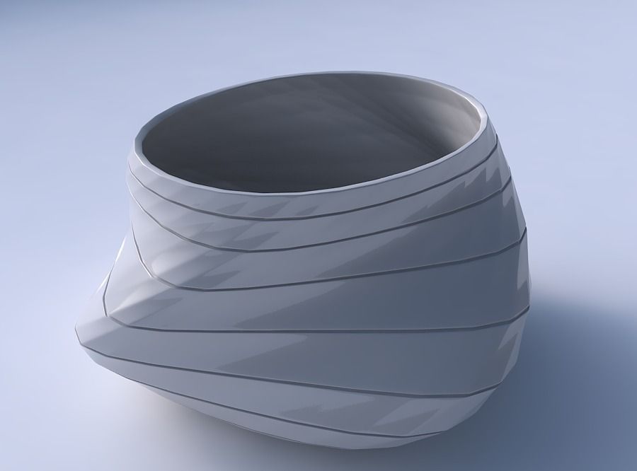 Bowl twisted elipse with hard horizontal dents 3D print model_3