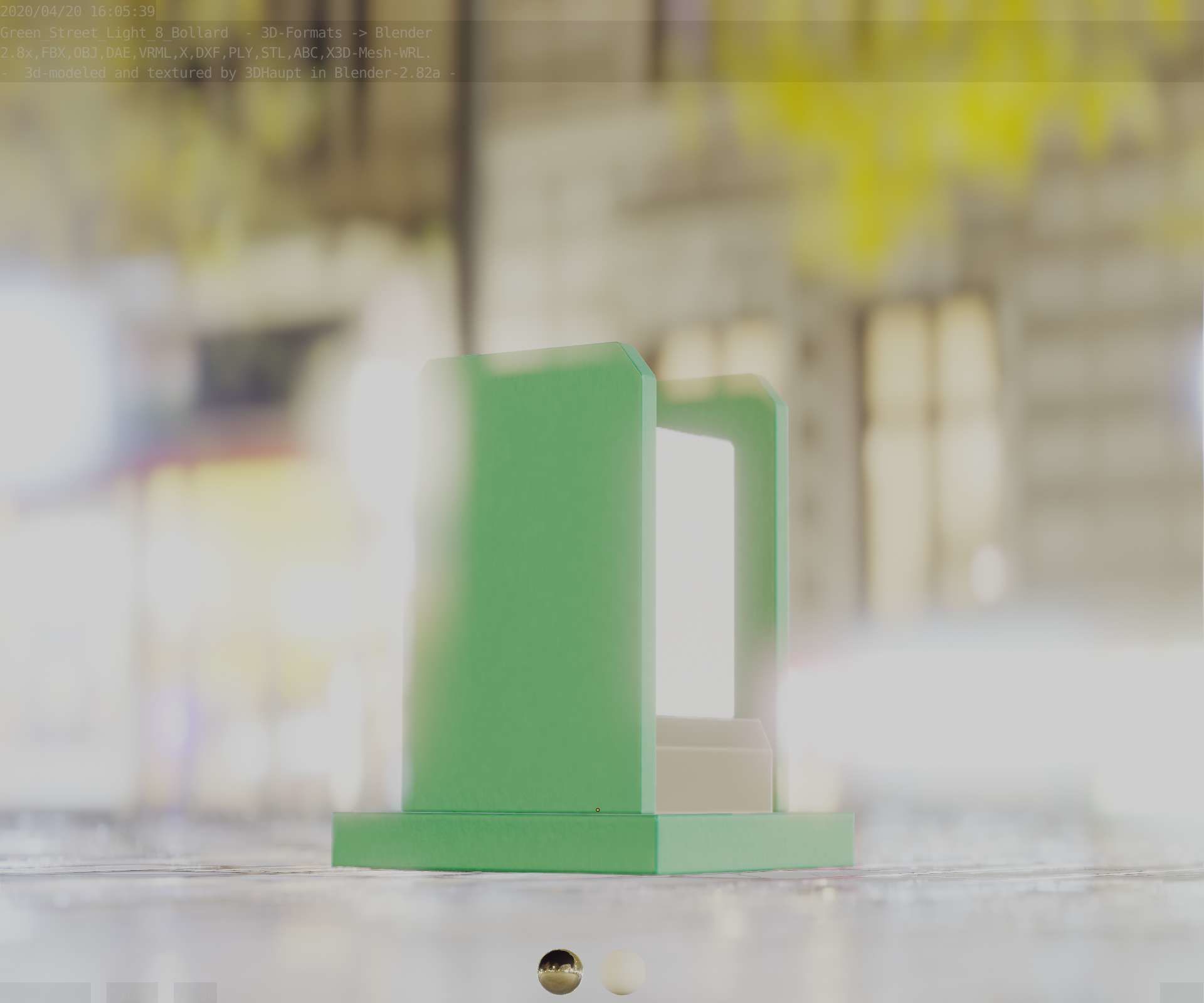 Street Light 8 Bollard 200mm Moss Green Version 1 Low-poly 3D model_25