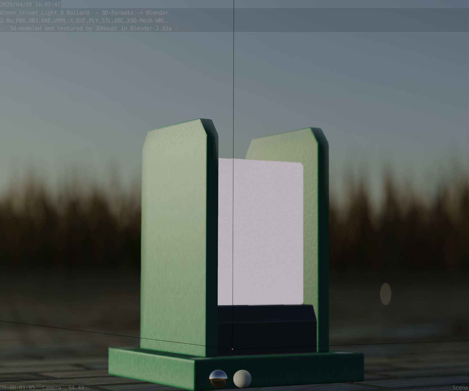 Street Light 8 Bollard 200mm Moss Green Version 1 Low-poly 3D model_29