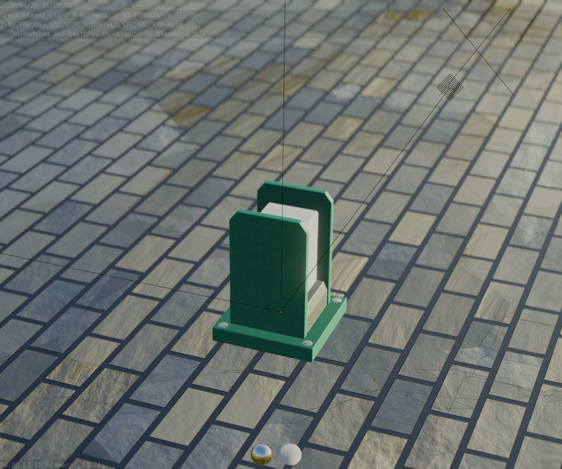 Street Light 8 Bollard 200mm Moss Green Version 1 Low-poly 3D model_82