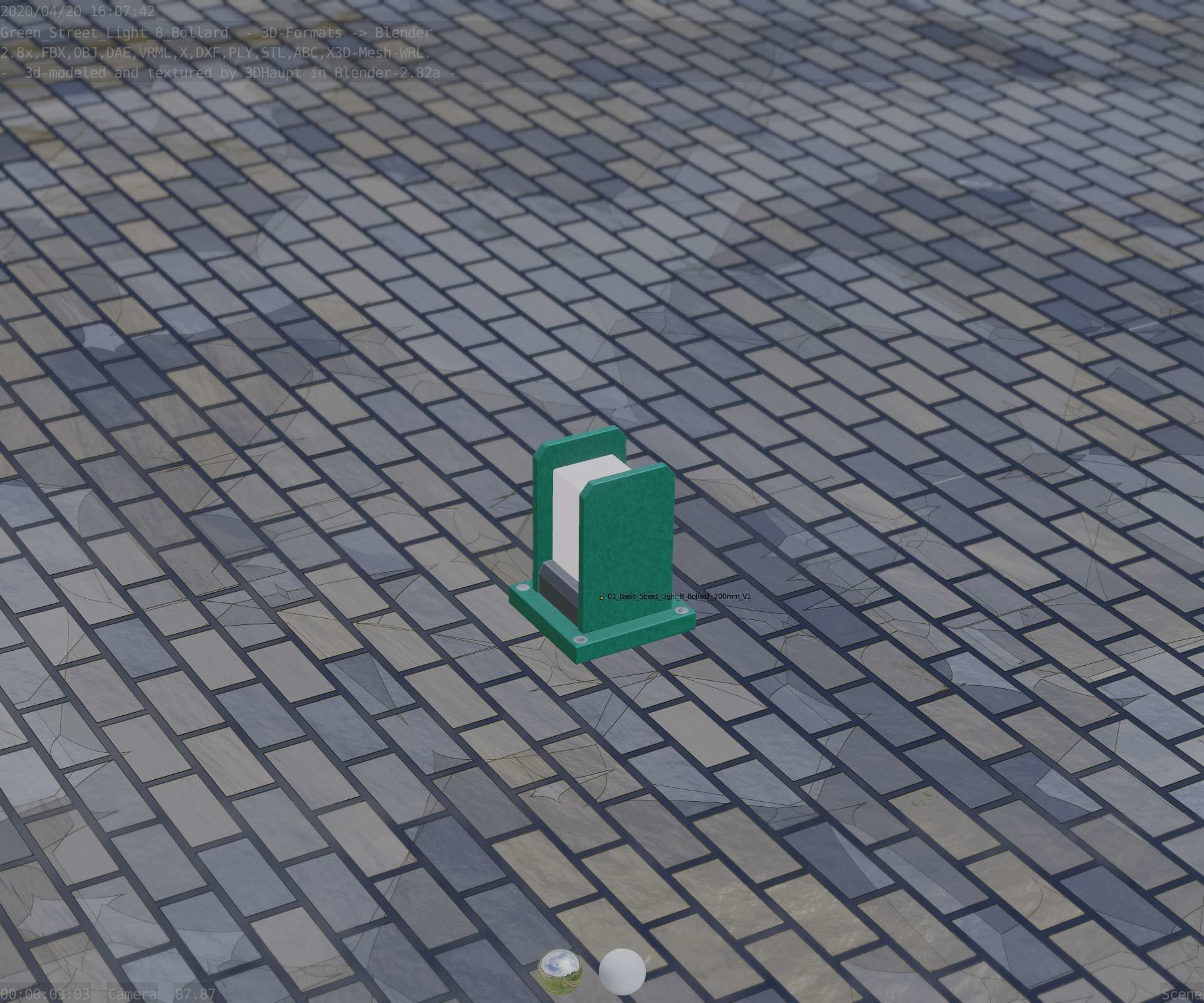 Street Light 8 Bollard 200mm Moss Green Version 1 Low-poly 3D model_75