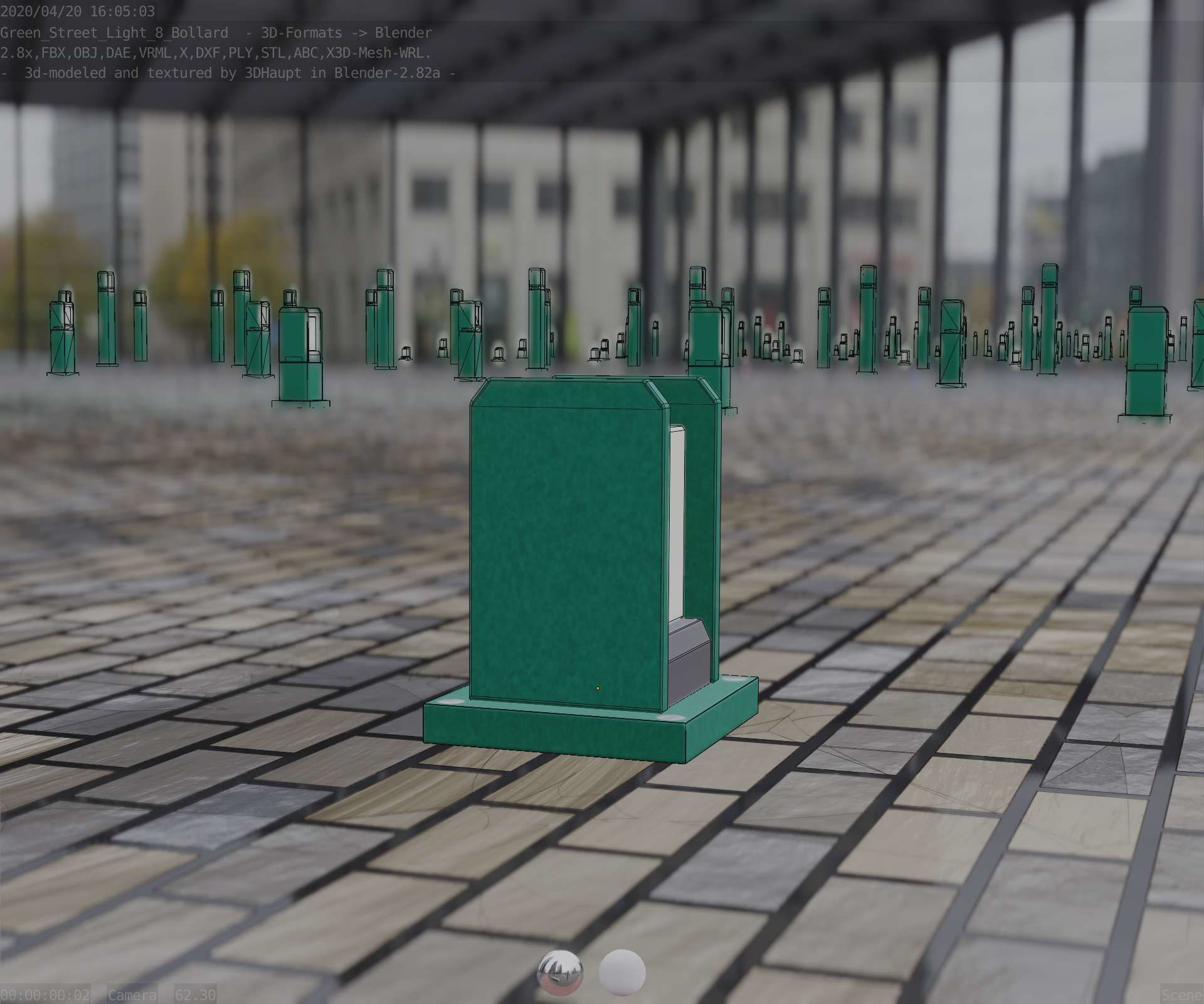 Street Light 8 Bollard 200mm Moss Green Version 1 Low-poly 3D model_9
