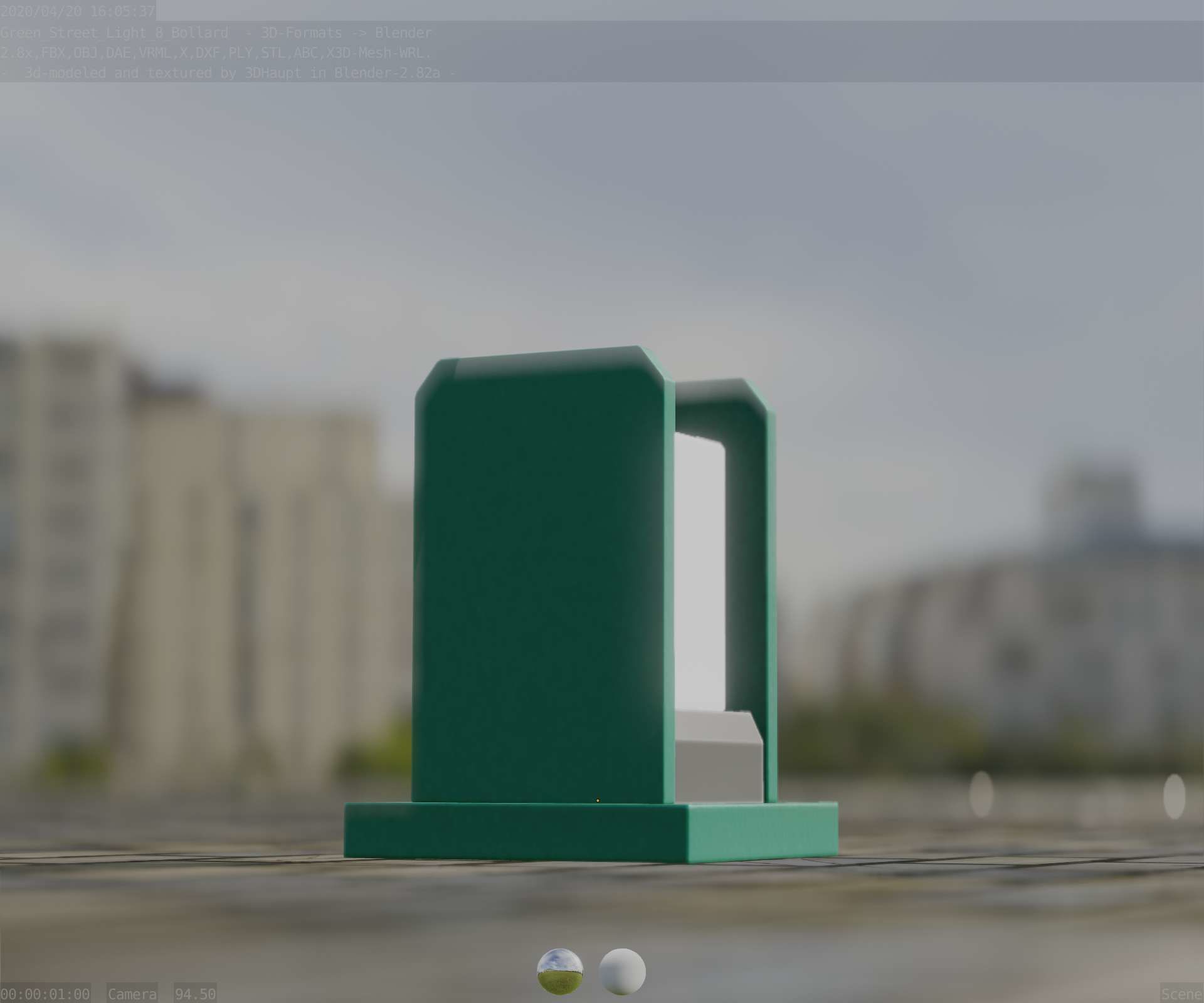 Street Light 8 Bollard 200mm Moss Green Version 1 Low-poly 3D model_24