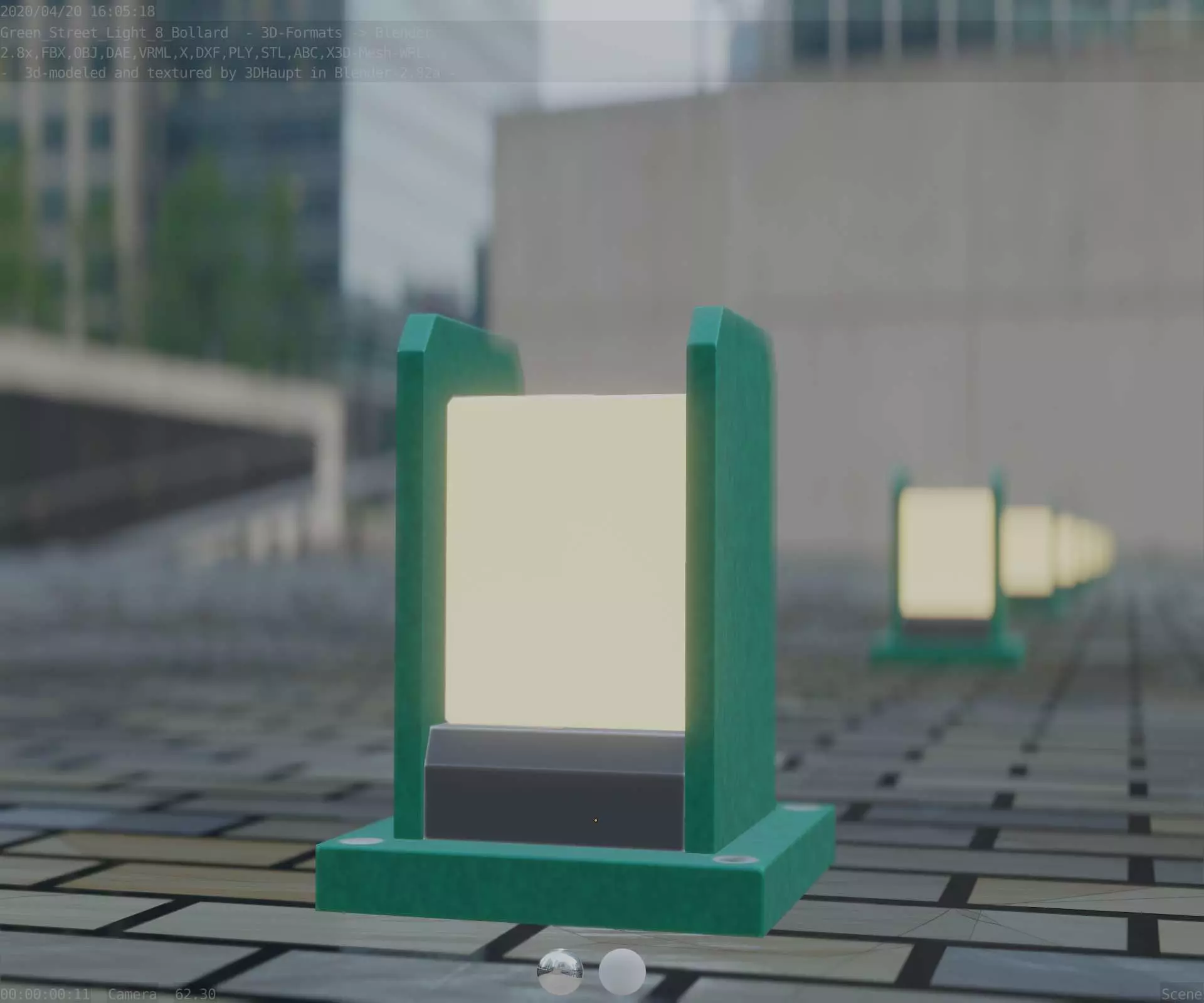 Street Light 8 Bollard 200mm Moss Green Version 1 Low-poly 3D model_0