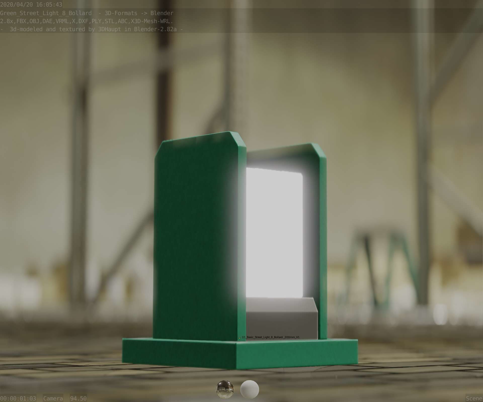 Street Light 8 Bollard 200mm Moss Green Version 1 Low-poly 3D model_27