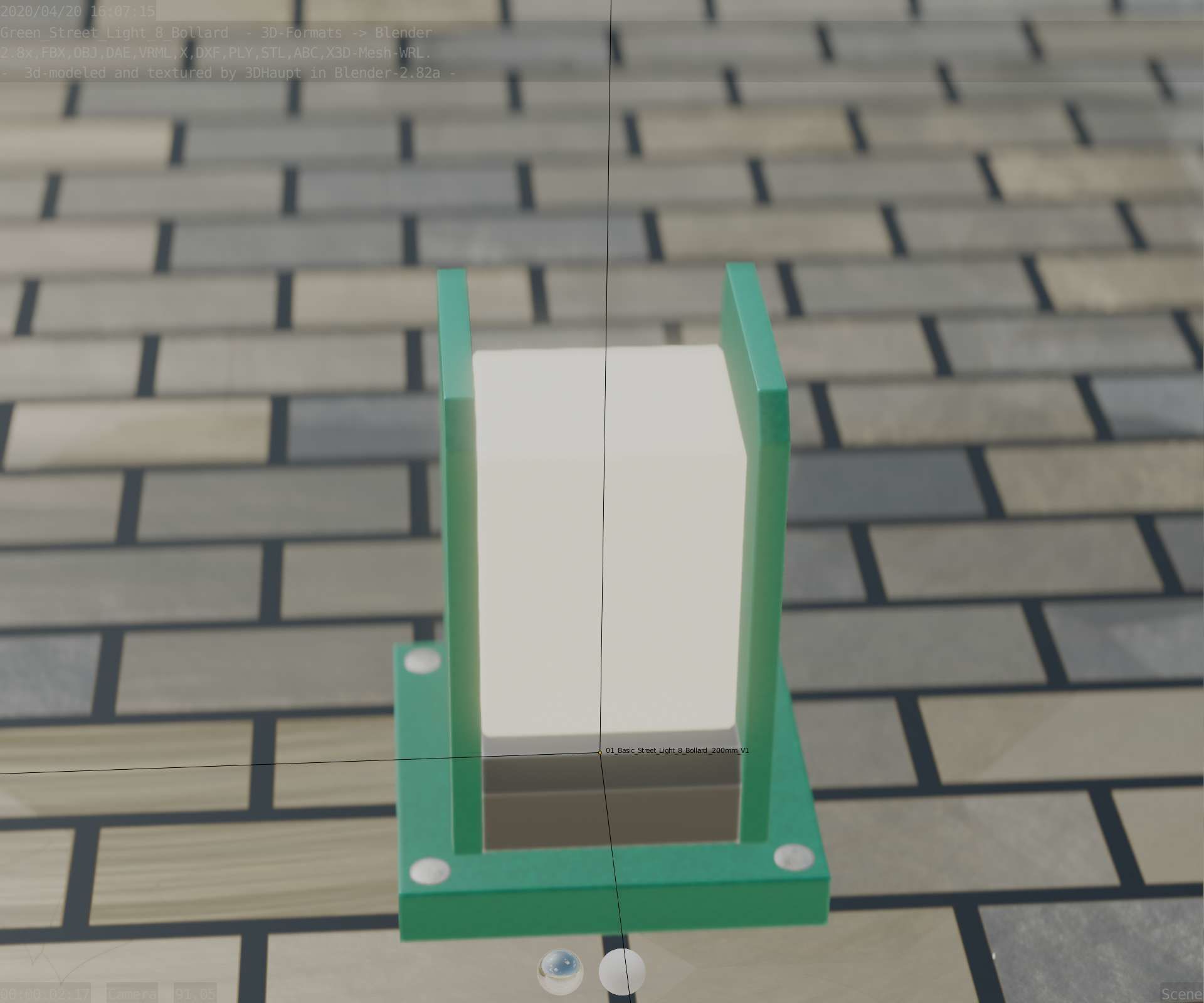 Street Light 8 Bollard 200mm Moss Green Version 1 Low-poly 3D model_65