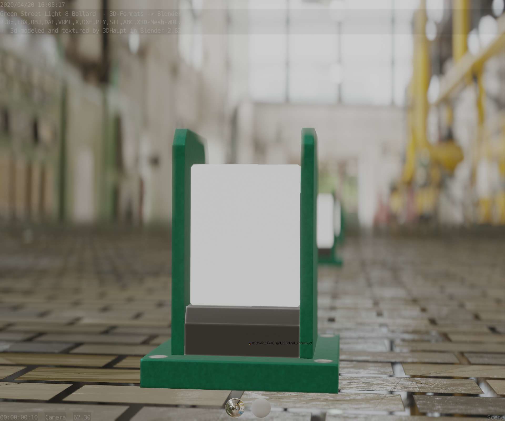 Street Light 8 Bollard 200mm Moss Green Version 1 Low-poly 3D model_17