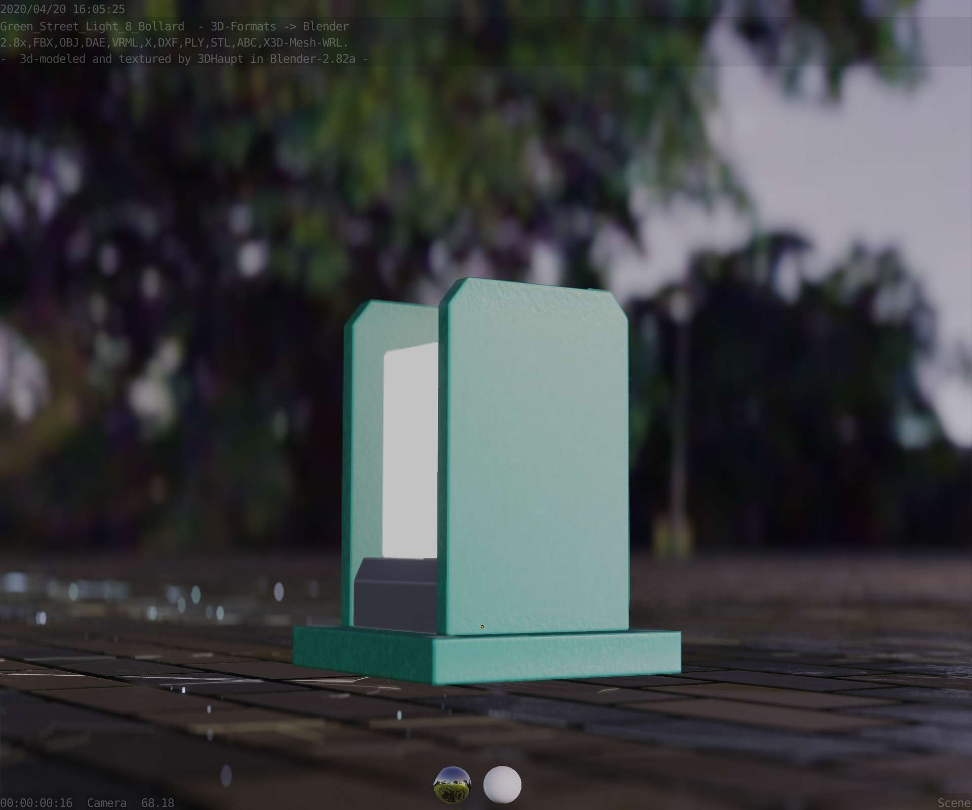 Street Light 8 Bollard 200mm Moss Green Version 1 Low-poly 3D model_5