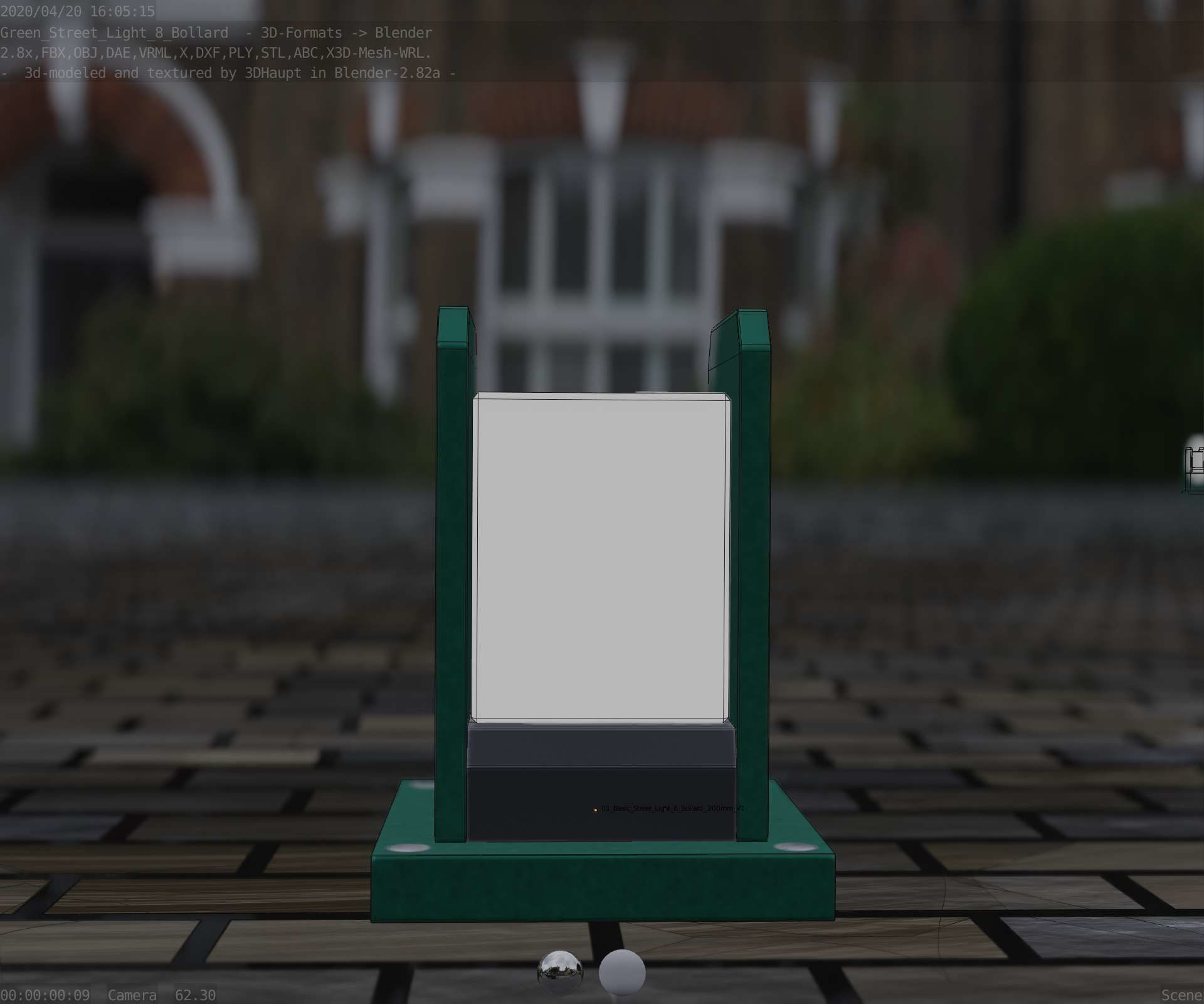 Street Light 8 Bollard 200mm Moss Green Version 1 Low-poly 3D model_16