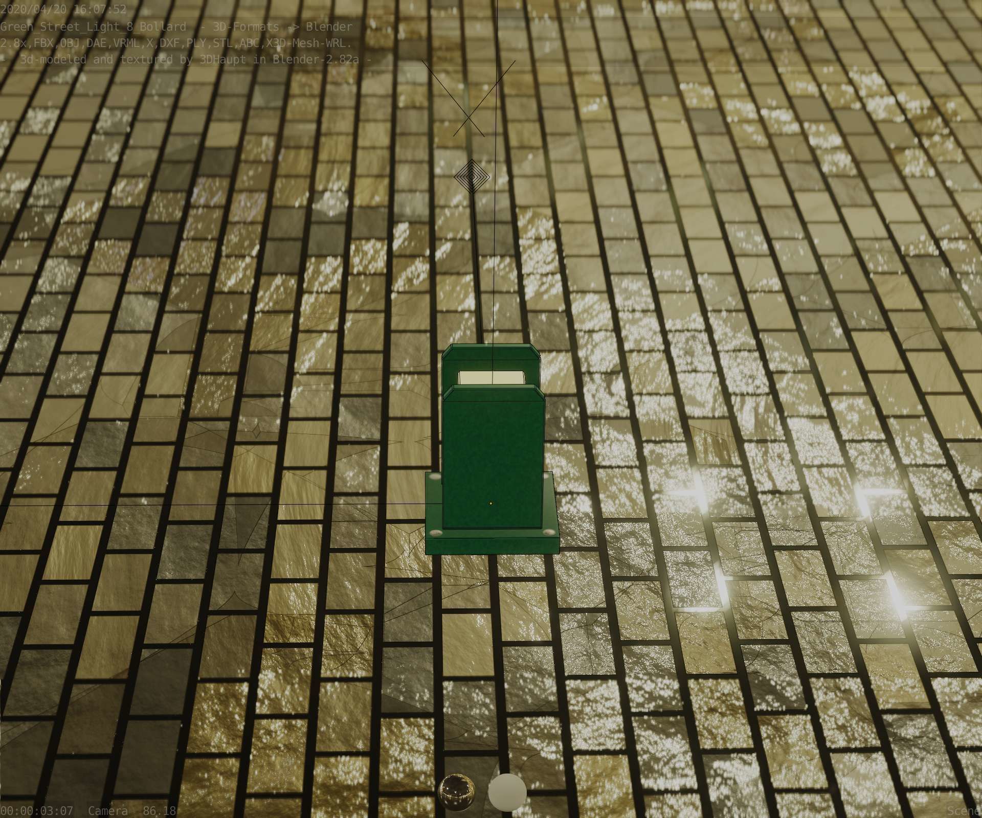 Street Light 8 Bollard 200mm Moss Green Version 1 Low-poly 3D model_79