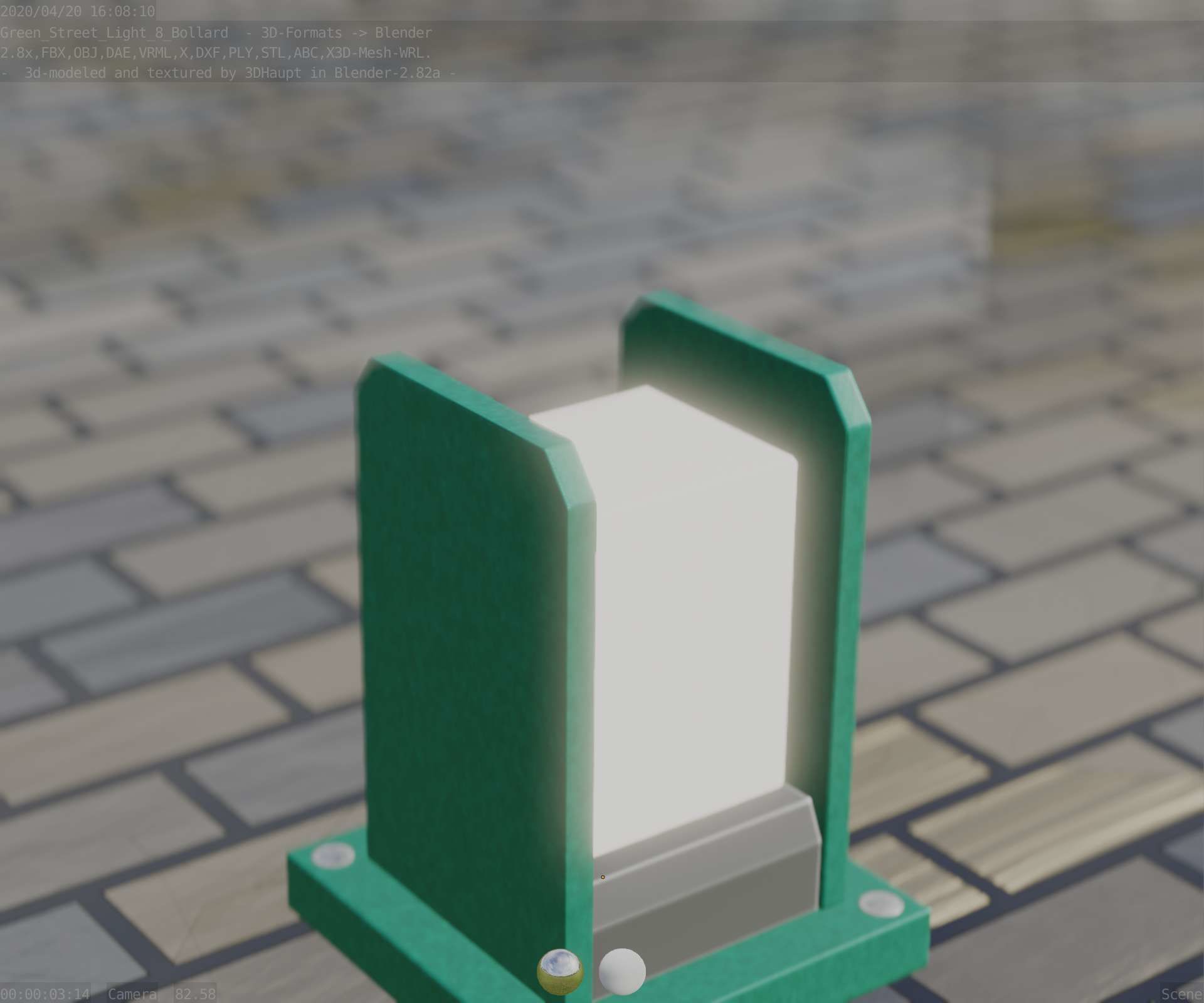 Street Light 8 Bollard 200mm Moss Green Version 1 Low-poly 3D model_86