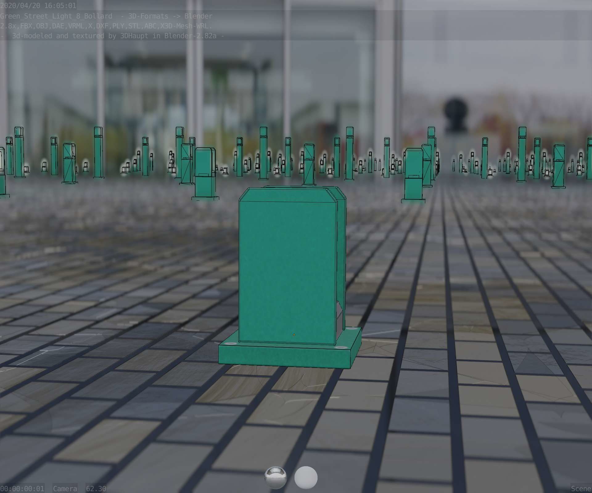 Street Light 8 Bollard 200mm Moss Green Version 1 Low-poly 3D model_8