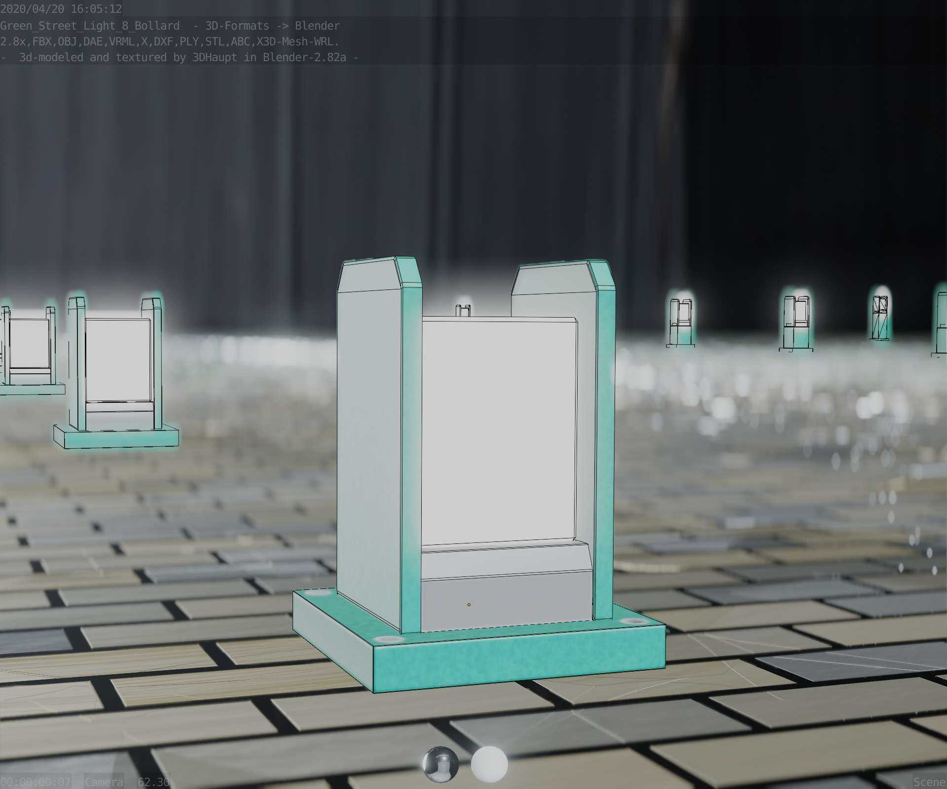 Street Light 8 Bollard 200mm Moss Green Version 1 Low-poly 3D model_14