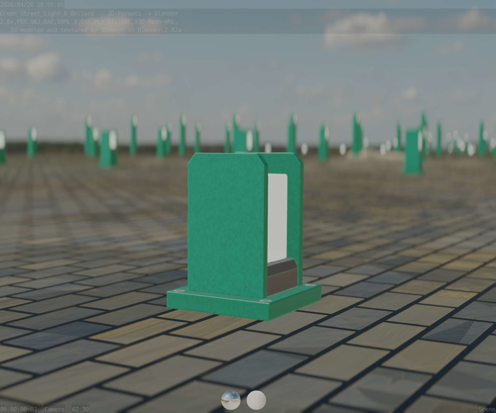 Street Light 8 Bollard 200mm Moss Green Version 1 Low-poly 3D model_10