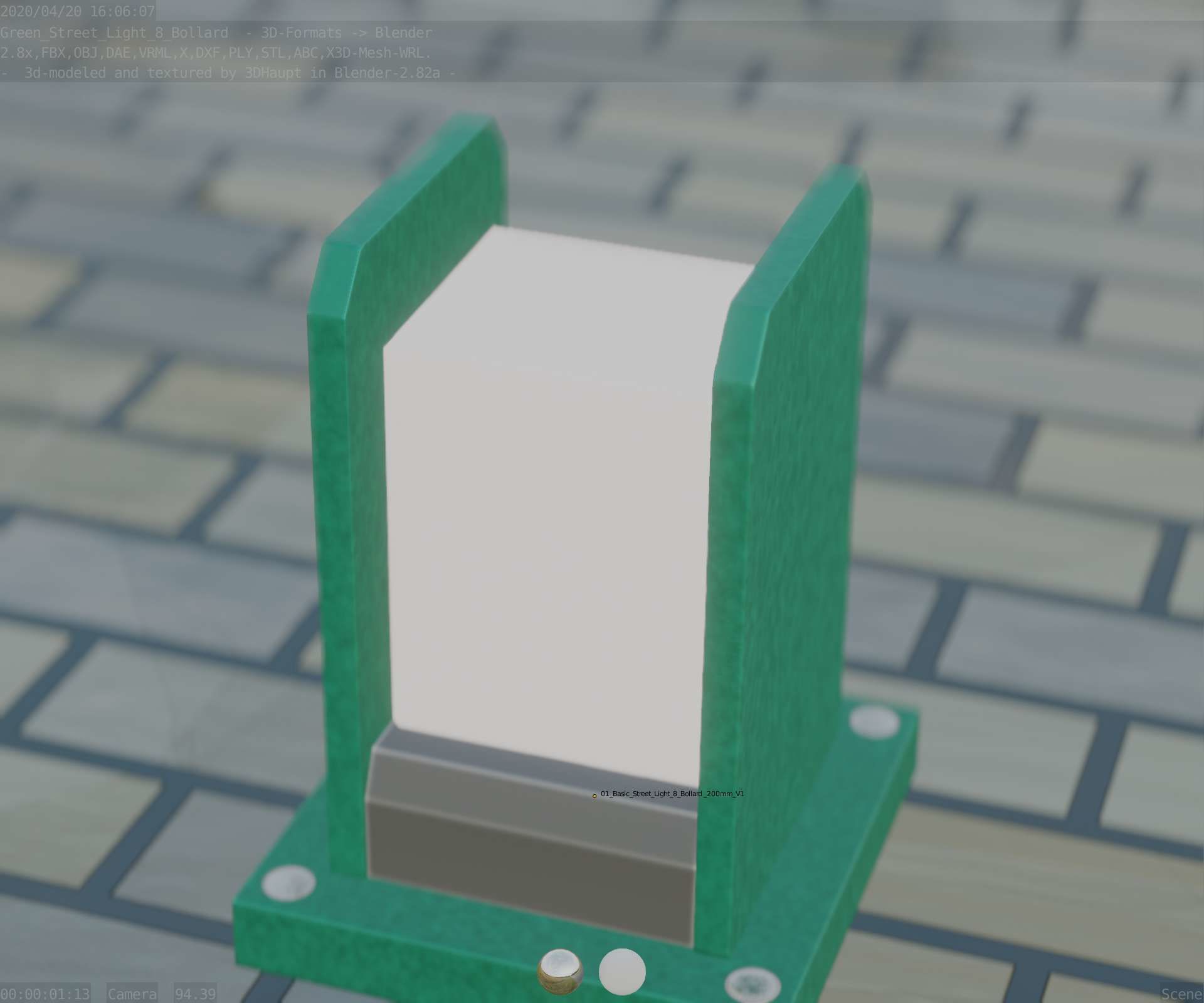 Street Light 8 Bollard 200mm Moss Green Version 1 Low-poly 3D model_37