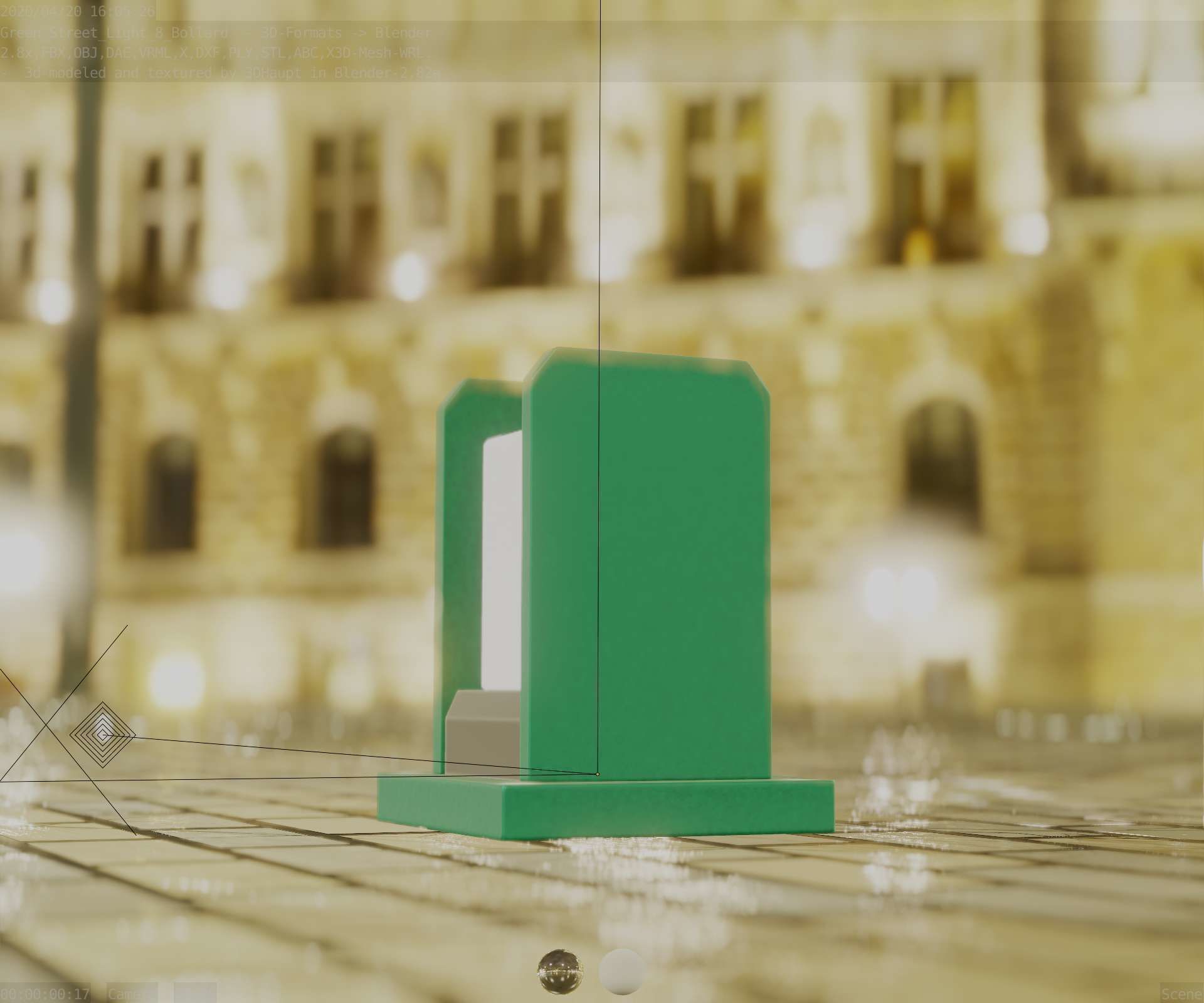 Street Light 8 Bollard 200mm Moss Green Version 1 Low-poly 3D model_6