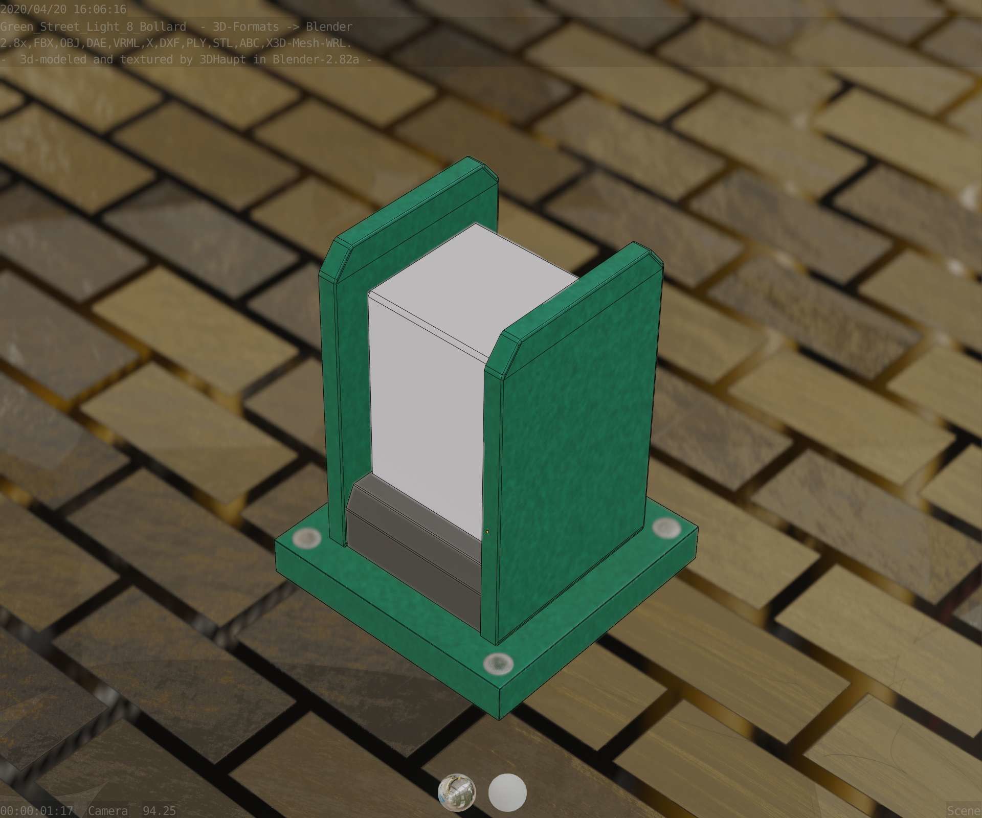 Street Light 8 Bollard 200mm Moss Green Version 1 Low-poly 3D model_41